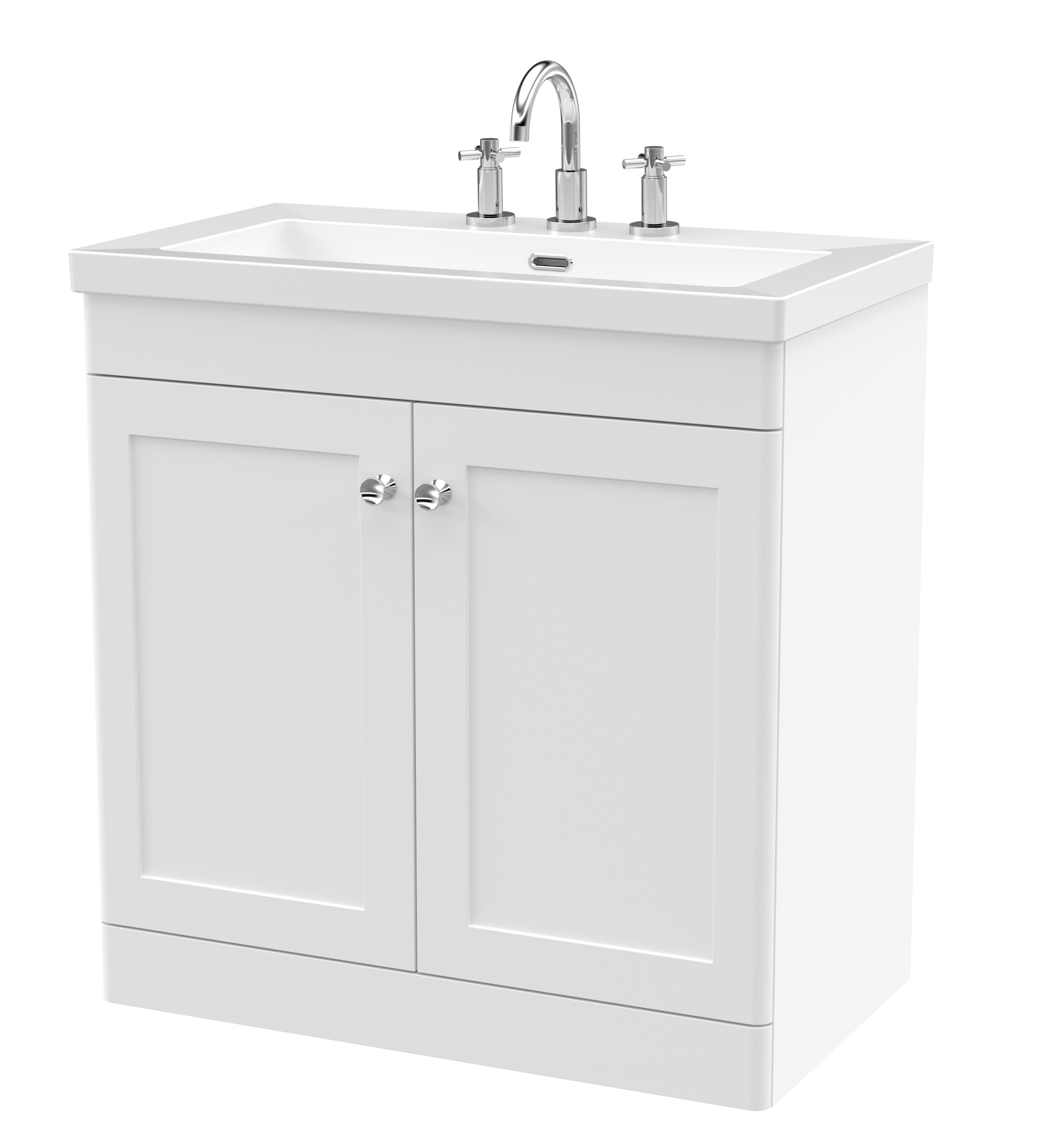 Nuie Classique Satin White 800mm Floor Standing 2 Door Vanity Unit with Basin 3 Tap Hole CLC126M