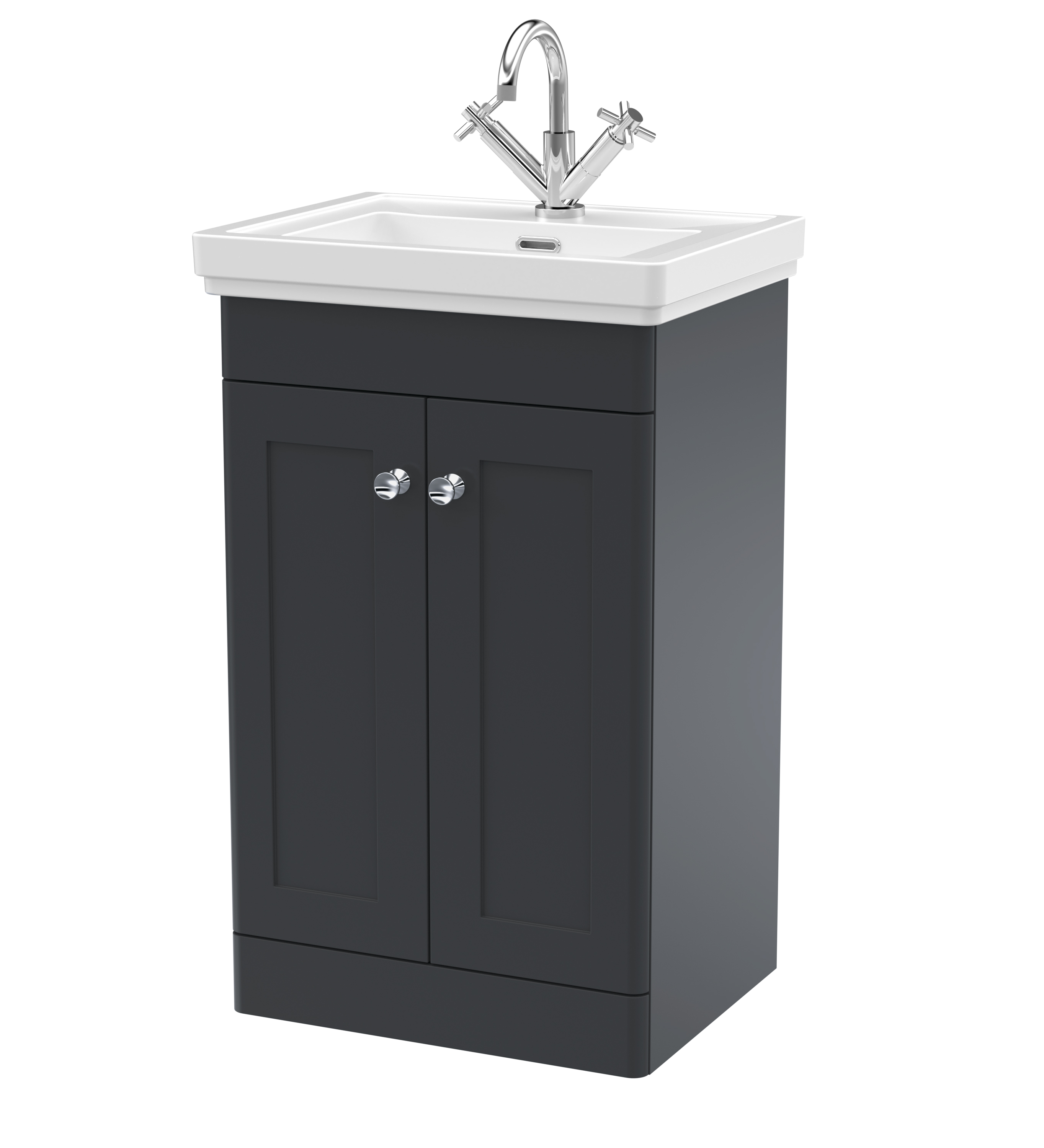 Nuie Classique Soft Black 500mm Floor Standing 2 Door Vanity Unit and Basin 1TH CLC1423A