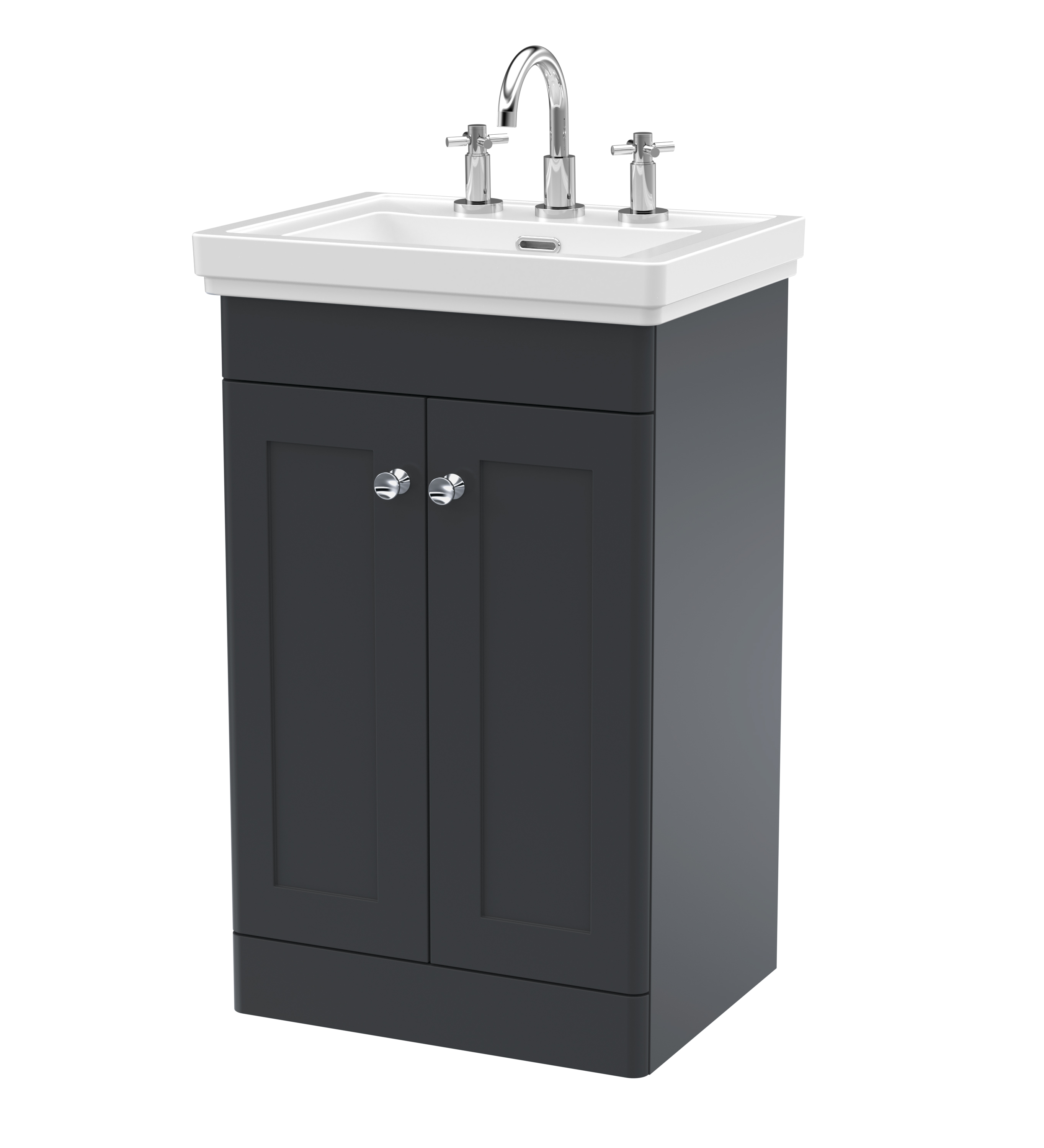 Nuie Classique Soft Black 500mm Floor Standing 2 Door Vanity Unit and Basin 3TH CLC1423B