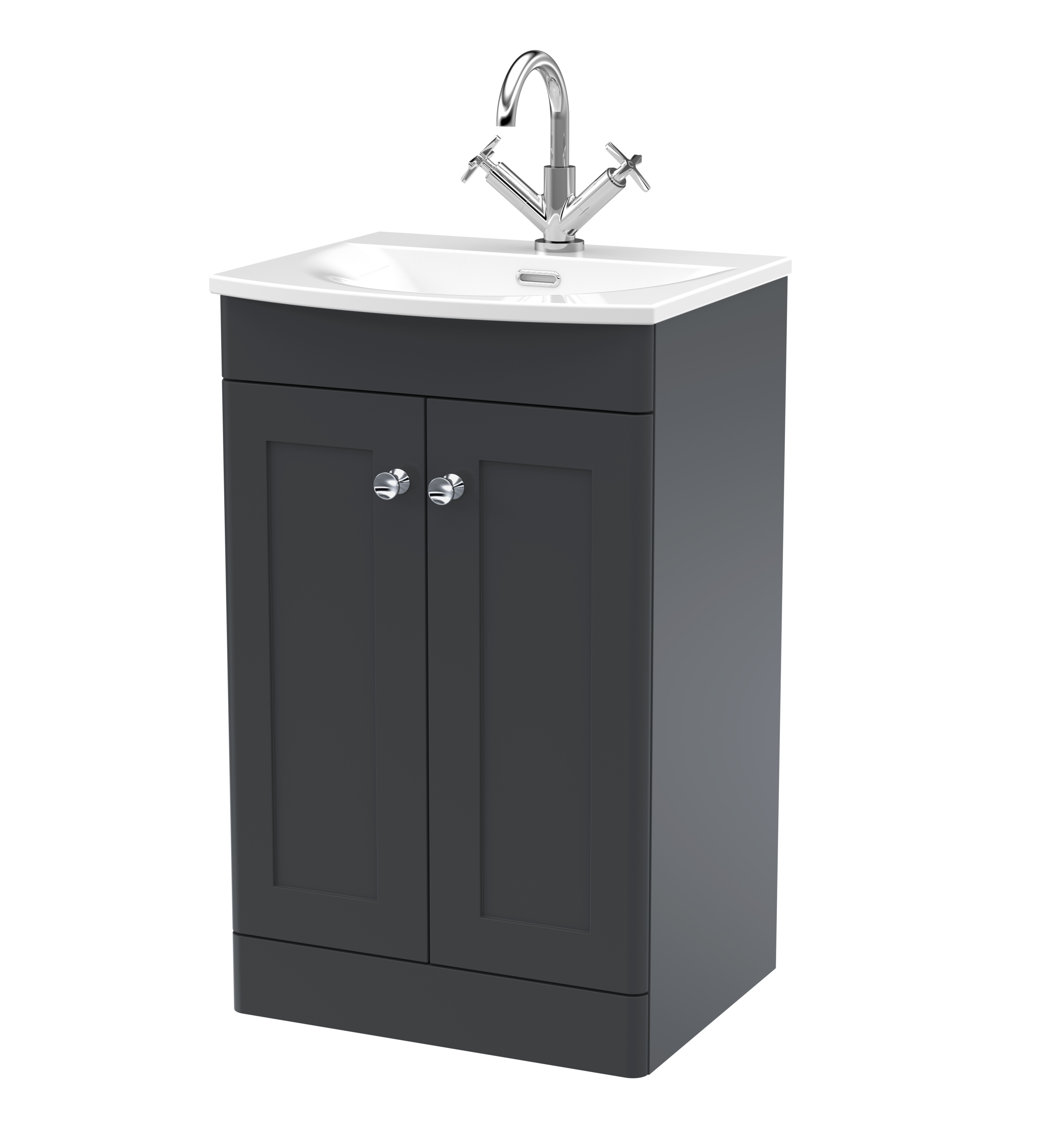 Nuie Classique Soft Black 500mm Floor Standing 2 Door Unit and Curved Basin CLC1423J