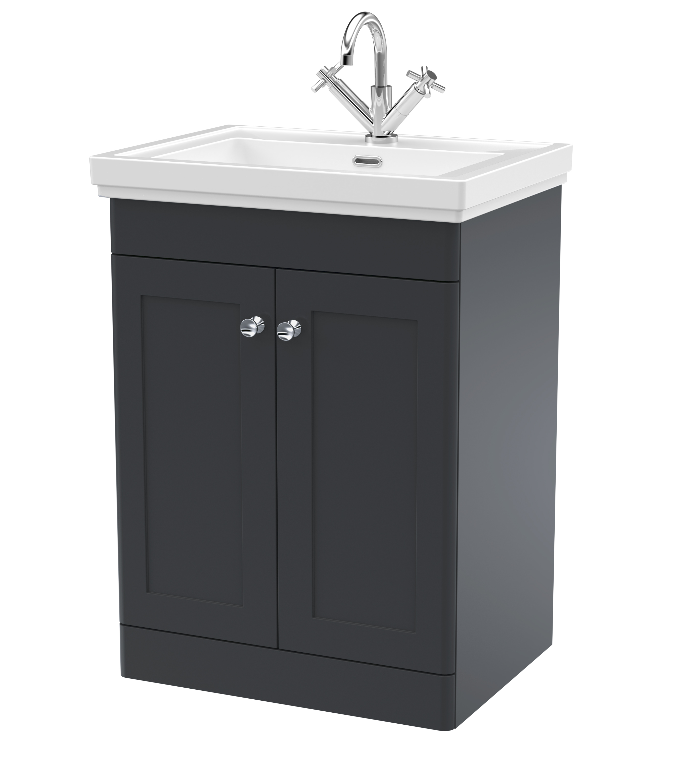 Nuie Classique Soft Black 600mm Floor Standing 2 Door Vanity Unit and Basin 1TH CLC1425A