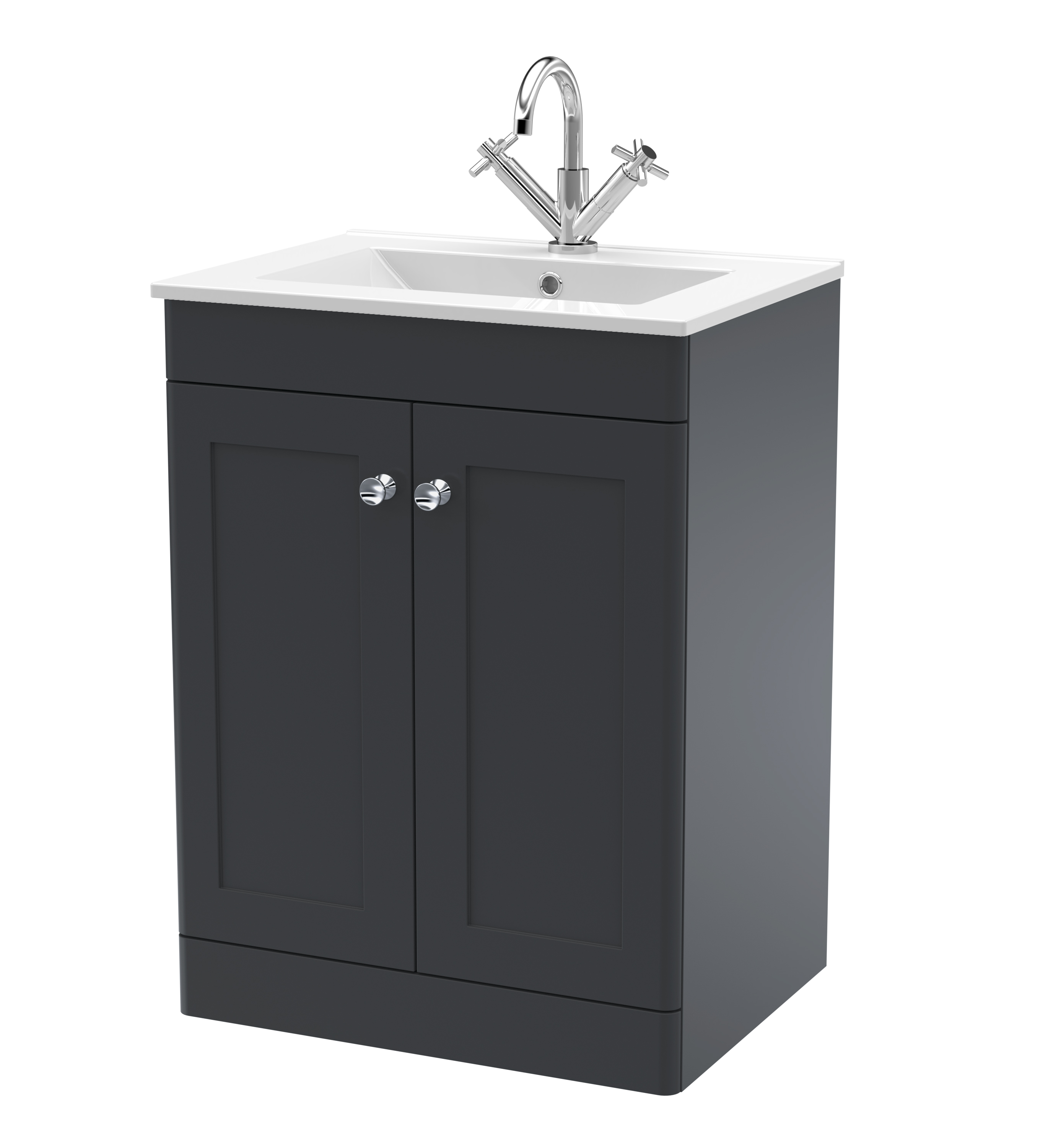 Nuie Classique Soft Black 600mm Floor Standing 2 Door Vanity Unit with Basin 1 Tap Hole CLC1425C