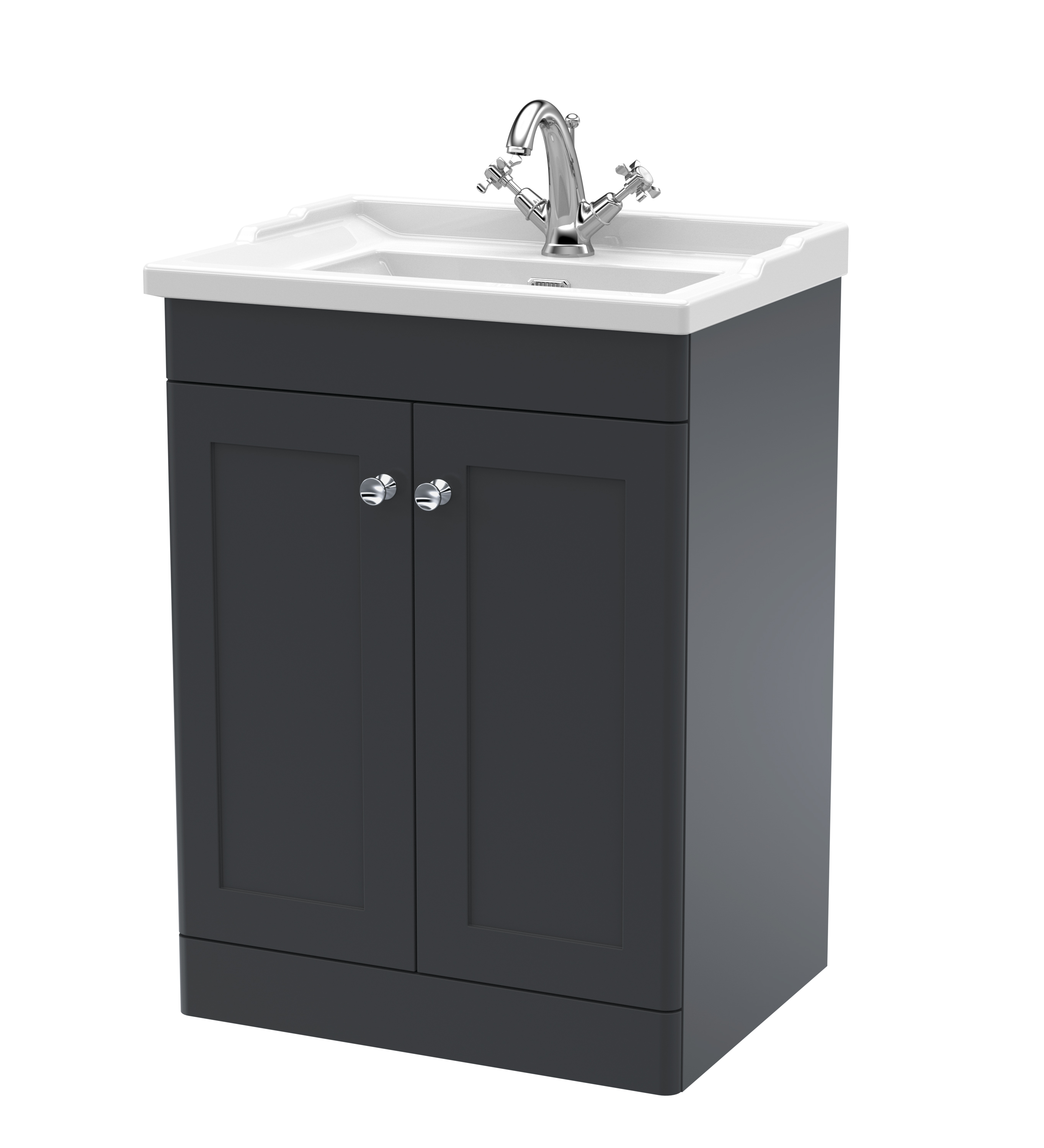 Nuie Classique Soft Black 600mm Floor Standing 2 Door Vanity Unit and Basin 1TH CLC1425F