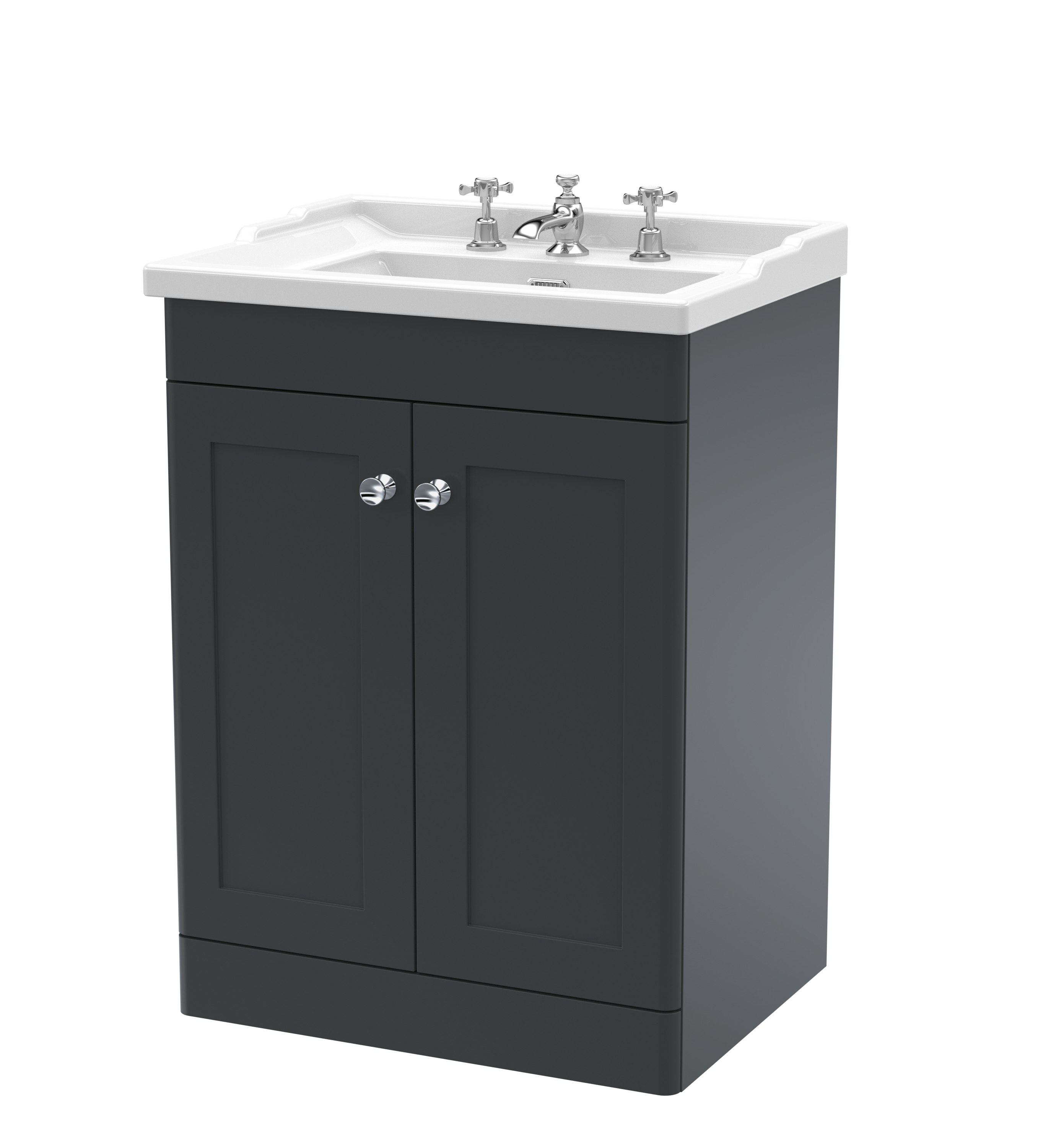 Nuie Classique Soft Black 600mm Floor Standing 2 Door Vanity Unit and Basin 3TH CLC1425G