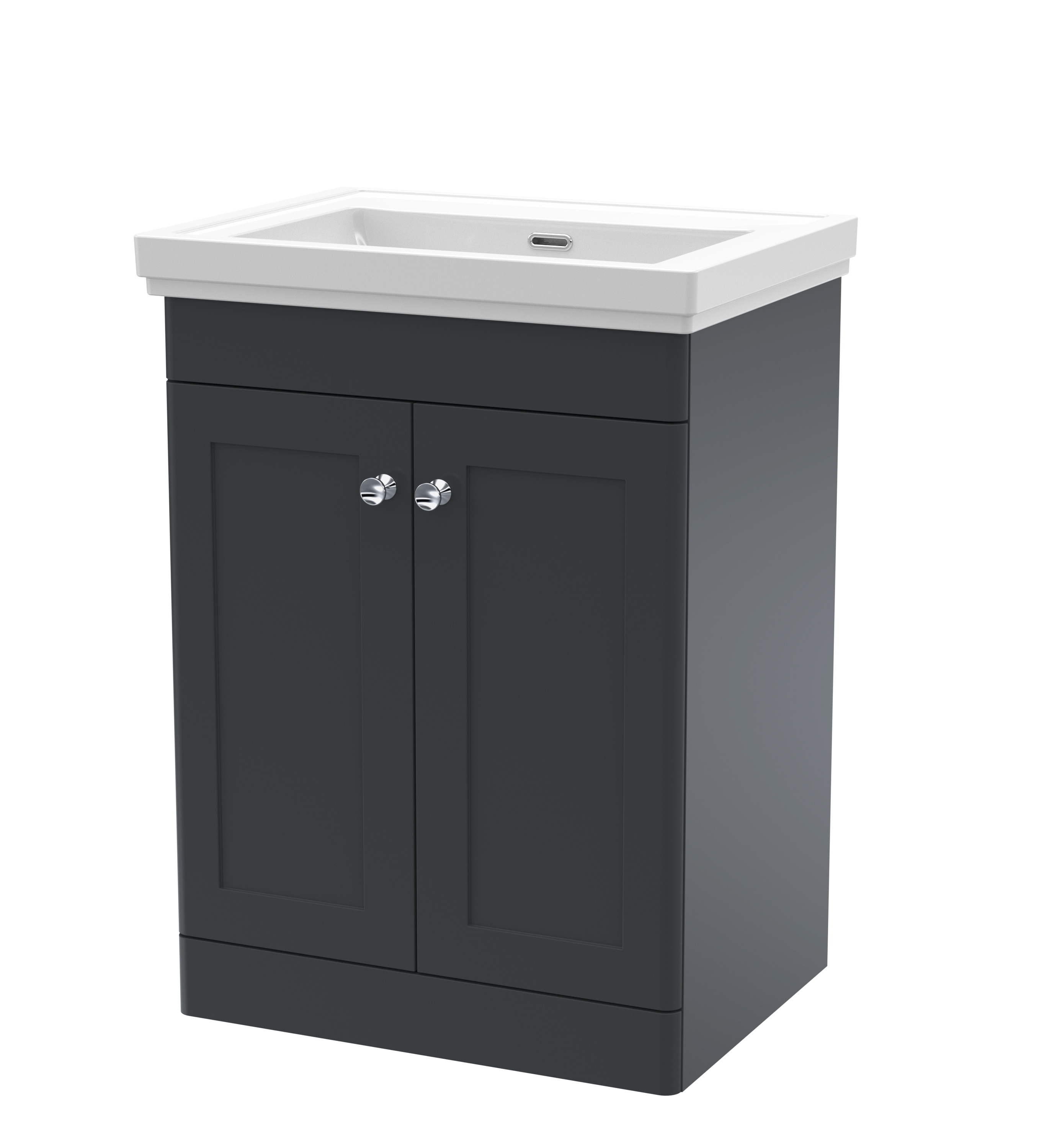 Nuie Classique Soft Black 600mm Floor Standing 2 Door Vanity Unit and Basin 0TH CLC1425H