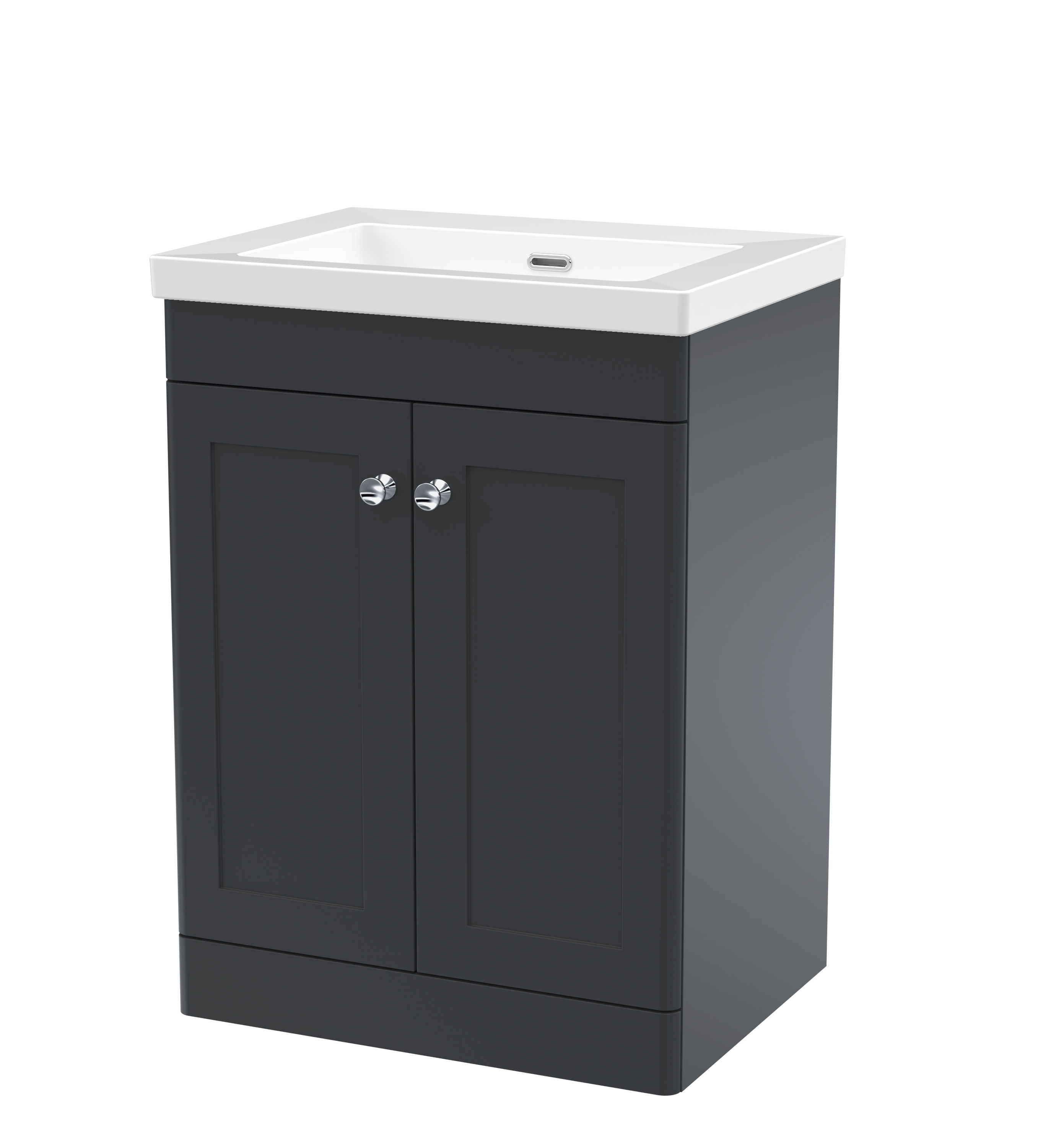 Nuie Classique Soft Black 600mm Floor Standing 2 Door Vanity Unit with Basin 0 Tap Hole CLC1425K