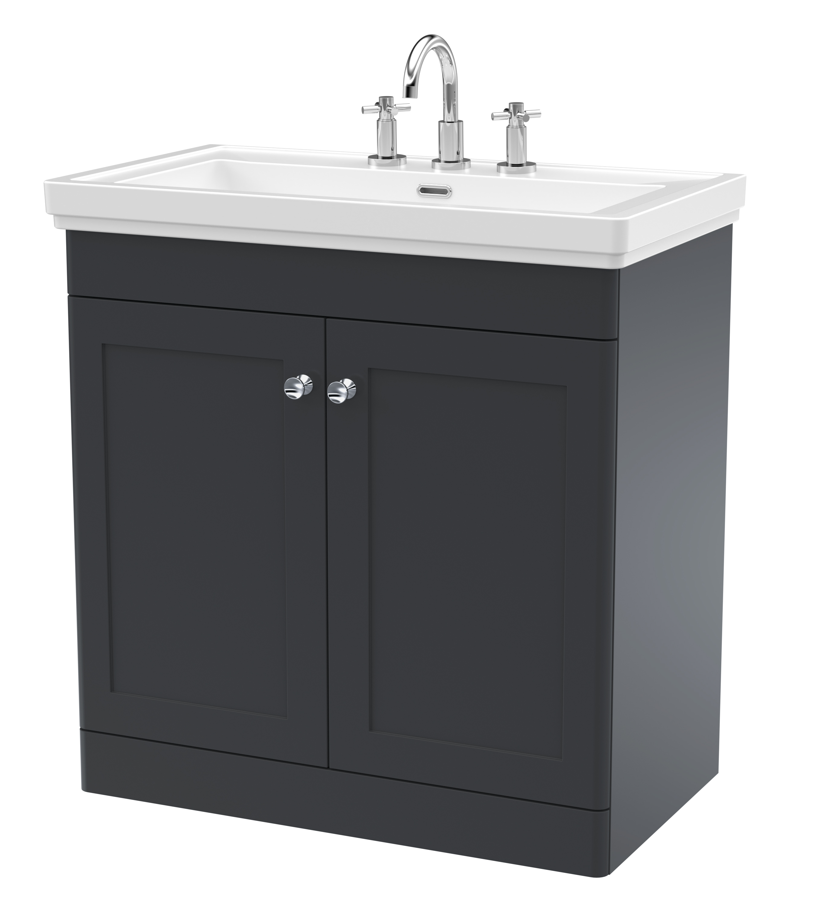 Nuie Classique Soft Black 800mm Floor Standing 2 Door Vanity Unit and Basin 3TH CLC1426B