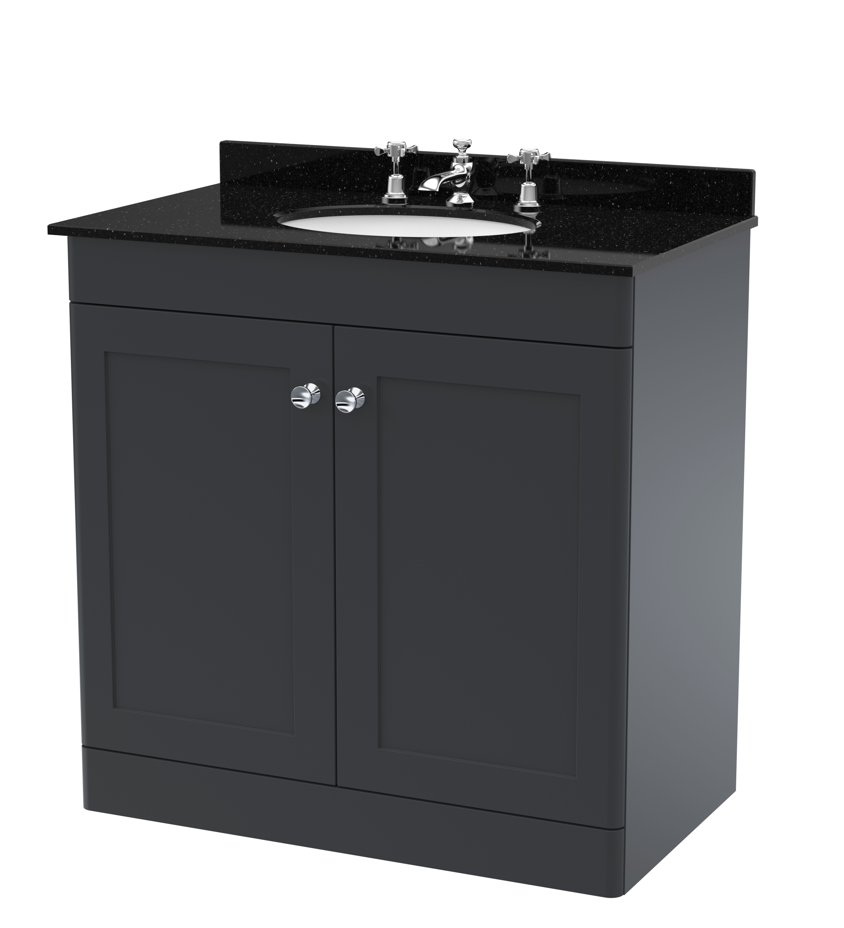 Nuie Classique Soft Black 800mm Floor Standing 2 Door Vanity Unit and Marble Top 3TH CLC1426BR3