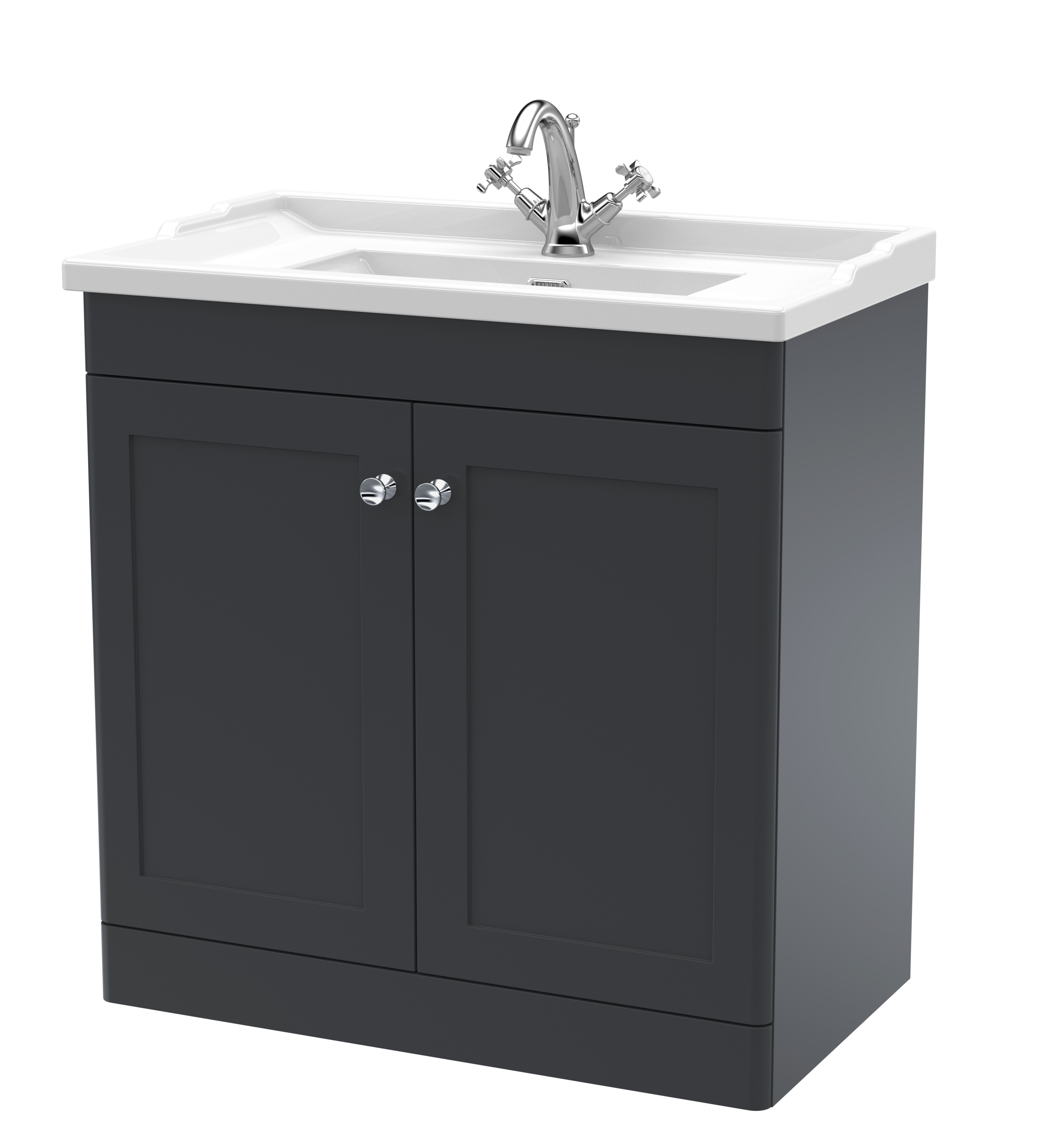 Nuie Classique Soft Black 800mm Floor Standing 2 Door Vanity Unit and Basin 1TH CLC1426F