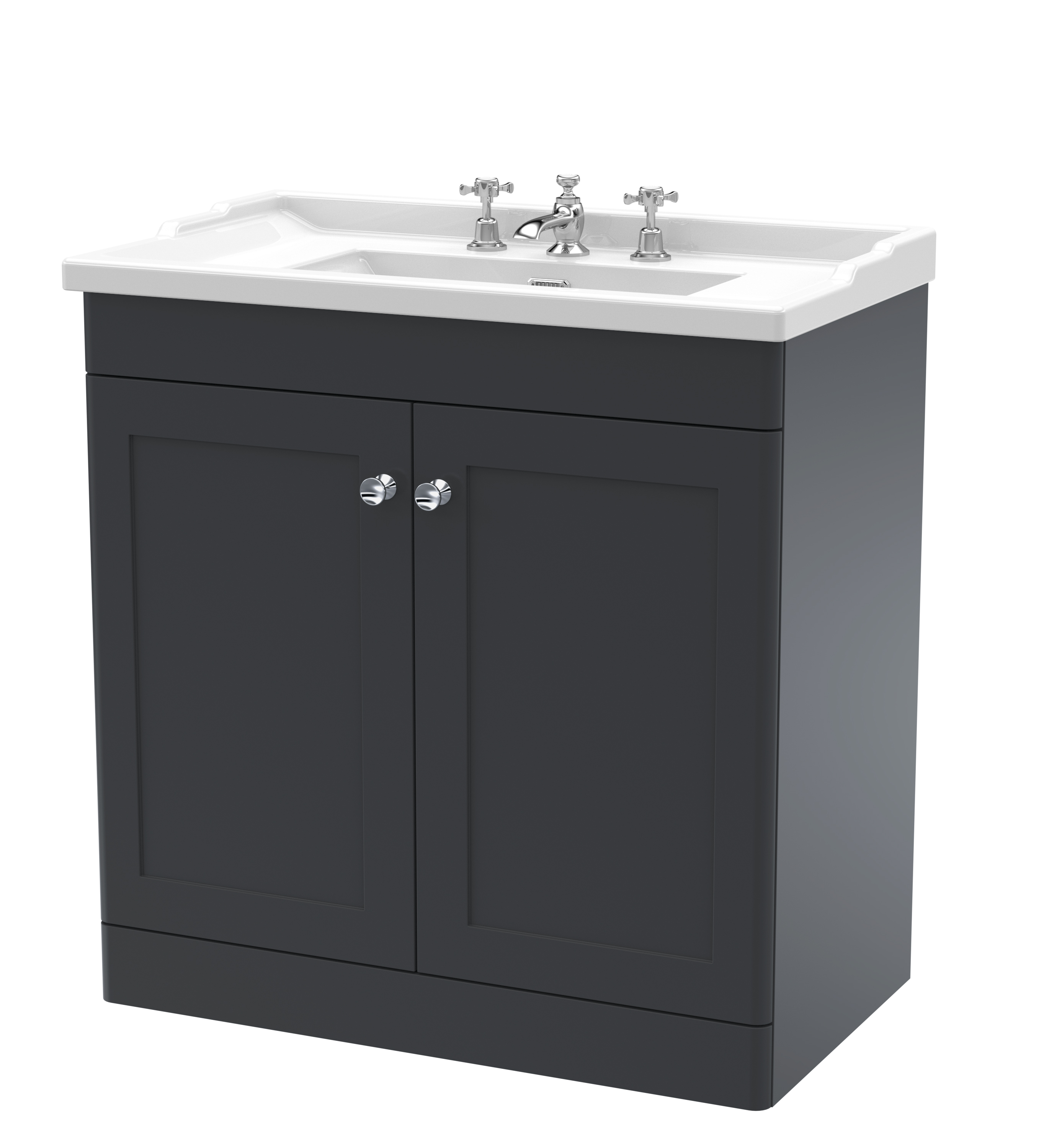 Nuie Classique Soft Black 800mm Floor Standing 2 Door Vanity Unit and Basin 3TH CLC1426G