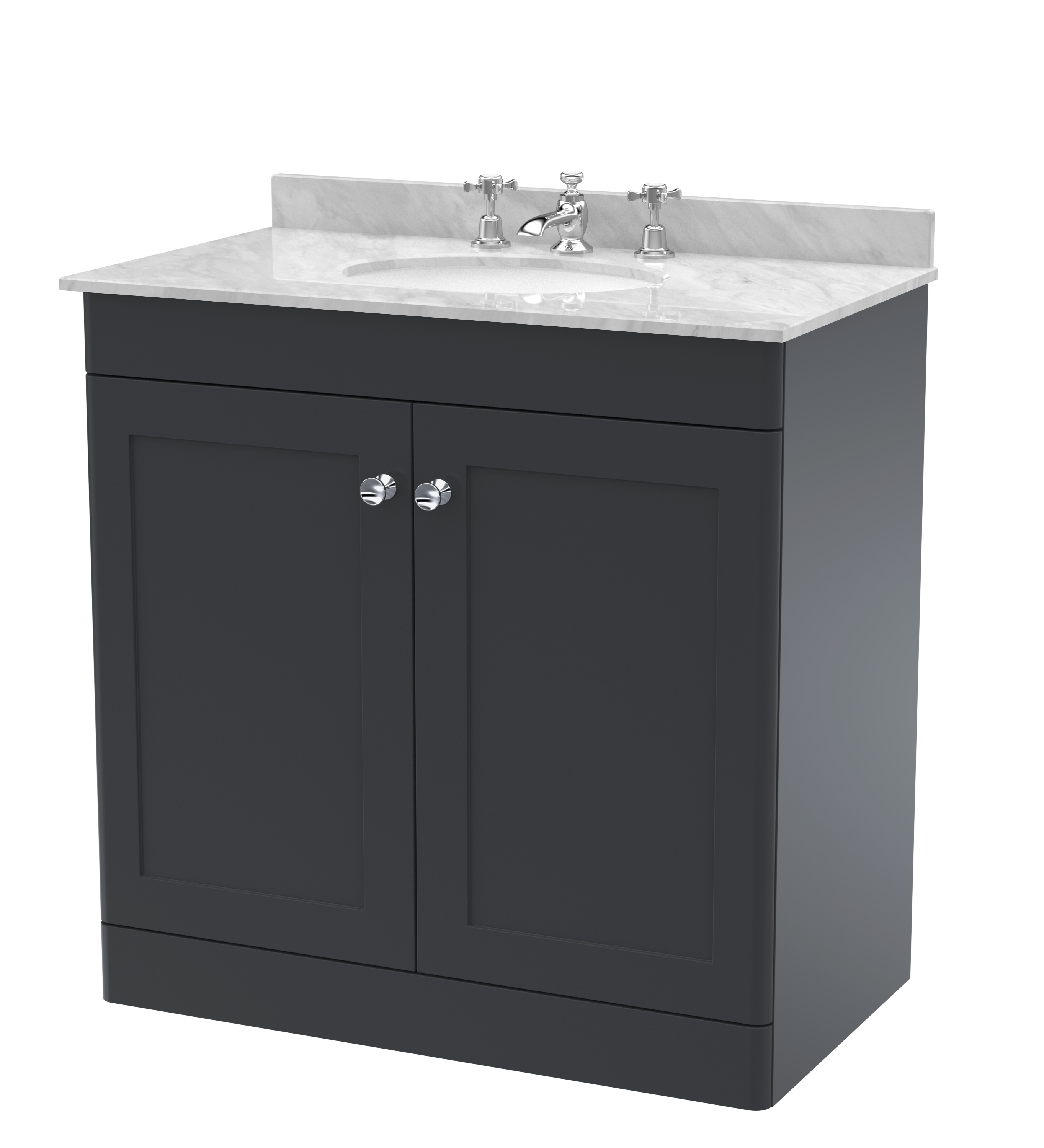 Nuie Classique Soft Black 800mm Floor Standing 2 Door Vanity Unit and Marble Top 3TH CLC1426GR3