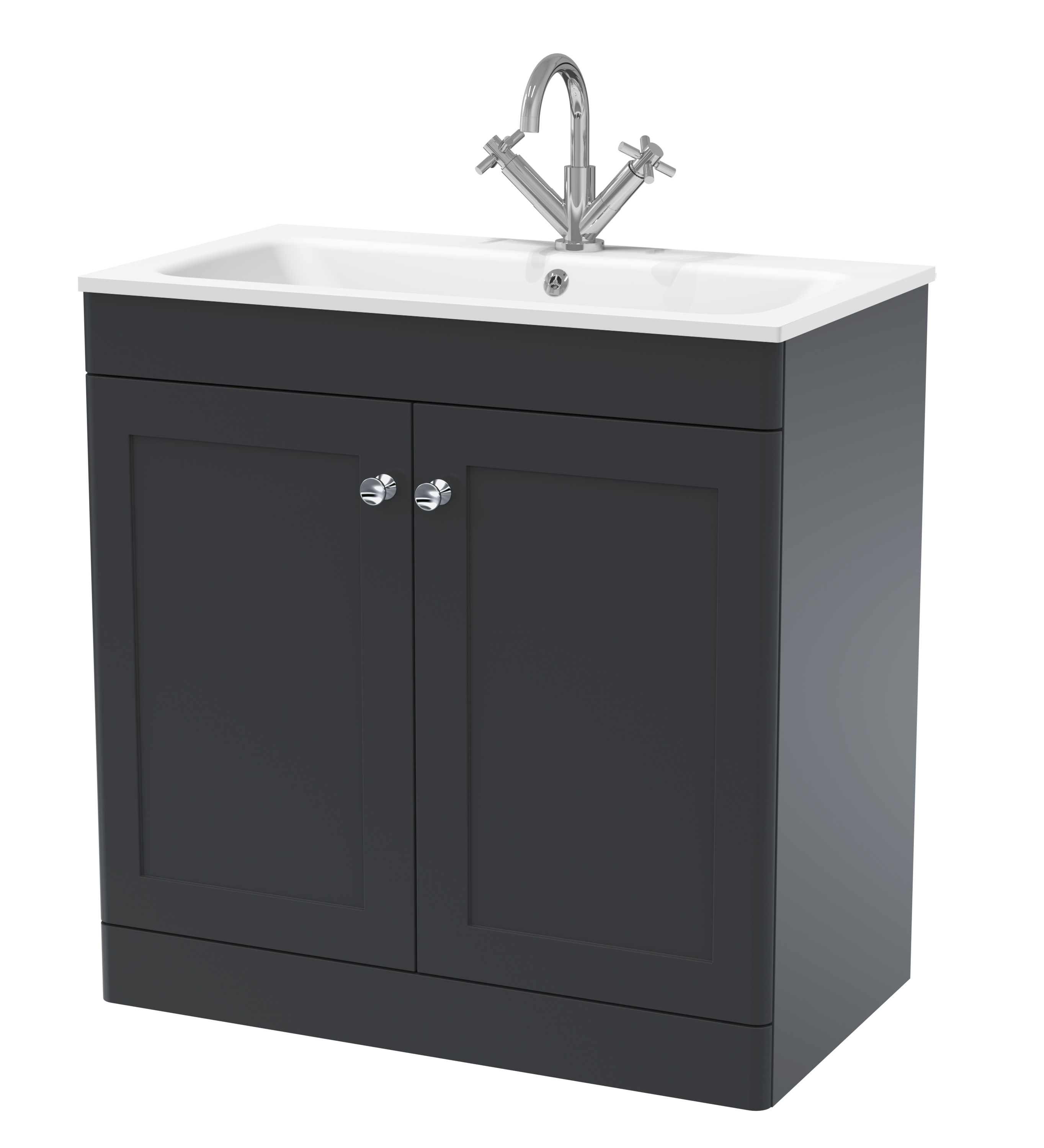 Nuie Classique Soft Black 800mm Floor Standing 2 Door Unit and Stone Basin 1TH CLC1426P