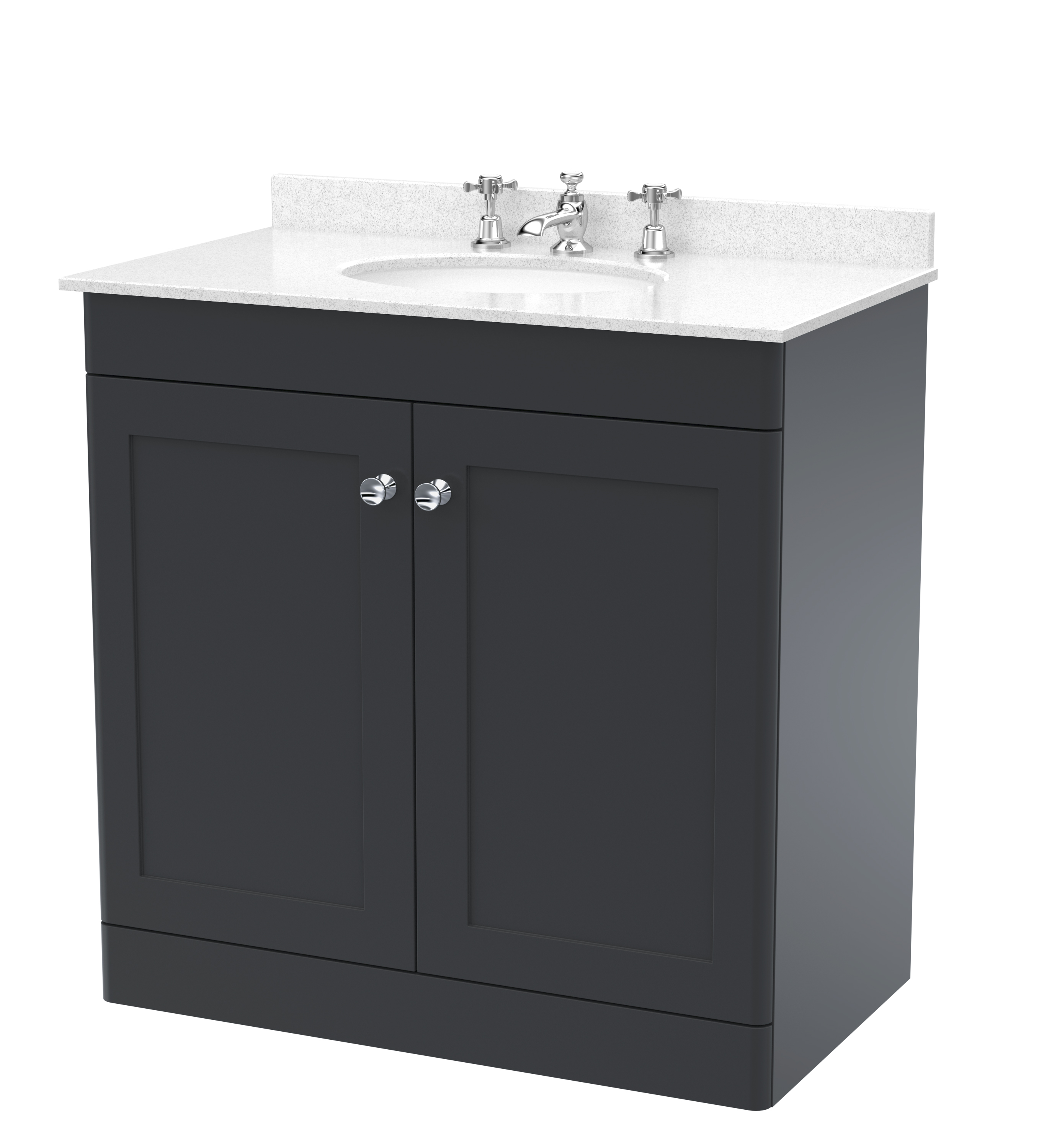 Nuie Classique Soft Black 800mm Floor Standing 2 Door Vanity Unit and Marble Top 3TH CLC1426WR3