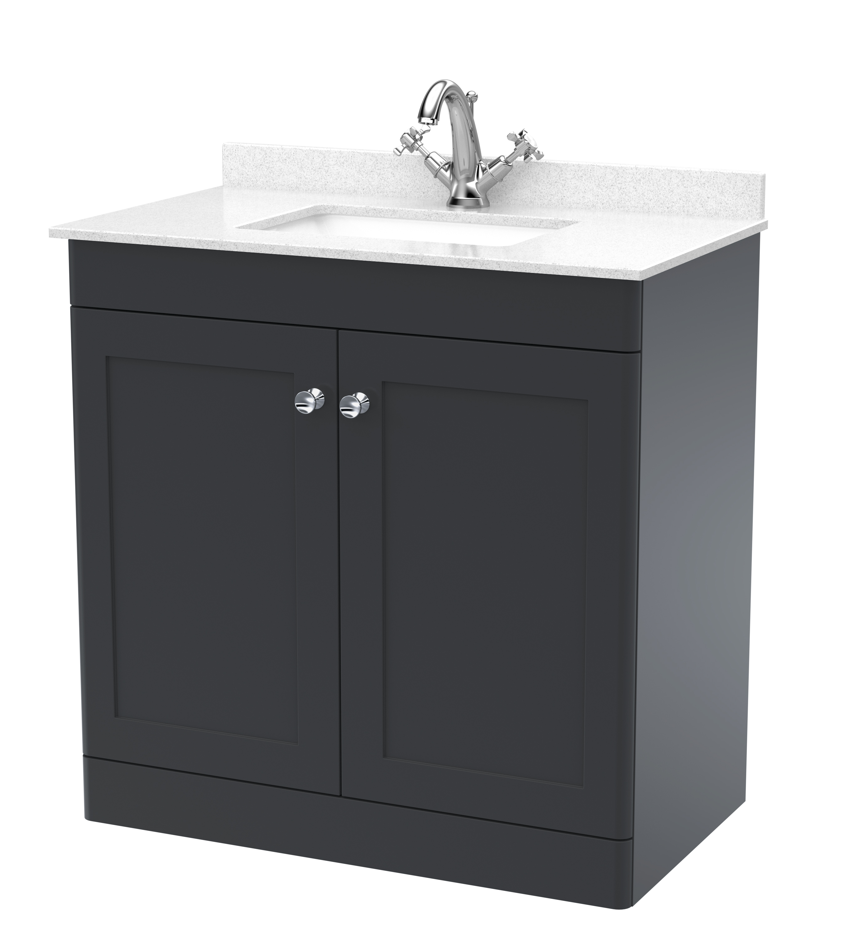 Nuie Classique Soft Black 800mm Floor Standing 2 Door Vanity Unit and Marble Top 1TH CLC1426WS1