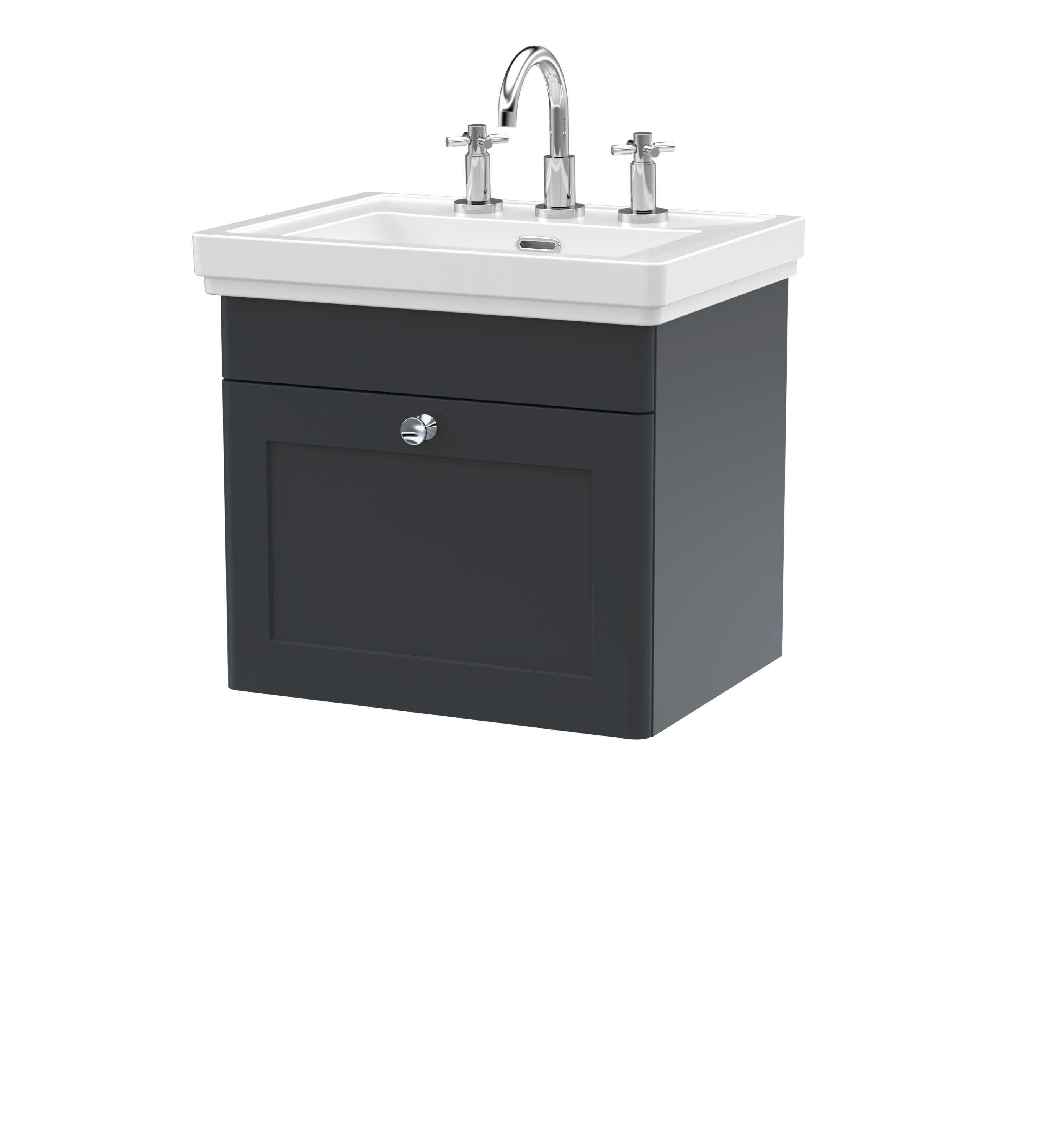 Nuie Classique Soft Black 500mm Wall Hung 1 Drawer Vanity Unit and Basin 3TH CLC1491B