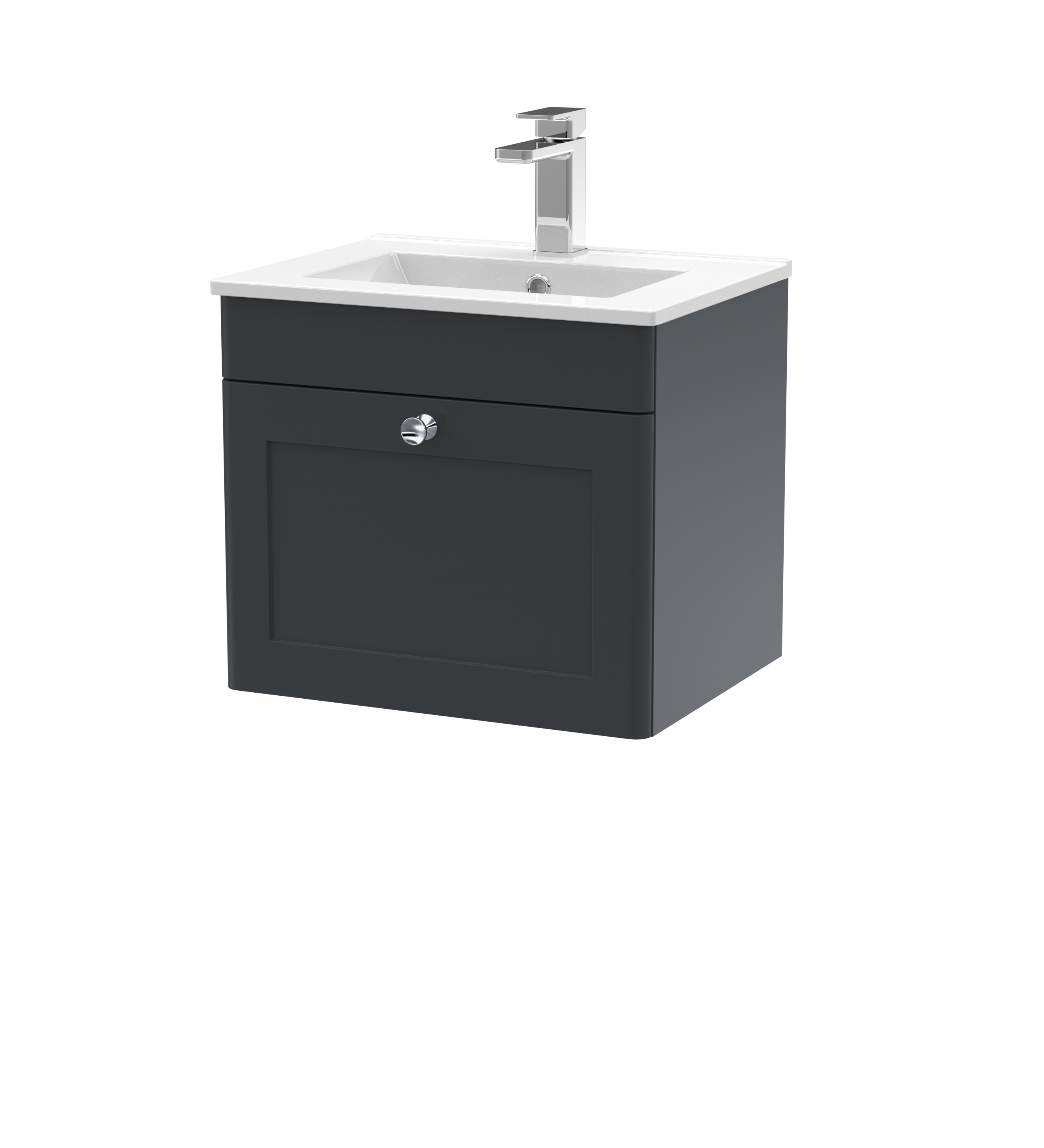 Nuie Classique Soft Black 500mm Wall Hung 1 Drawer Vanity Unit and Minimalist Basin CLC1491C