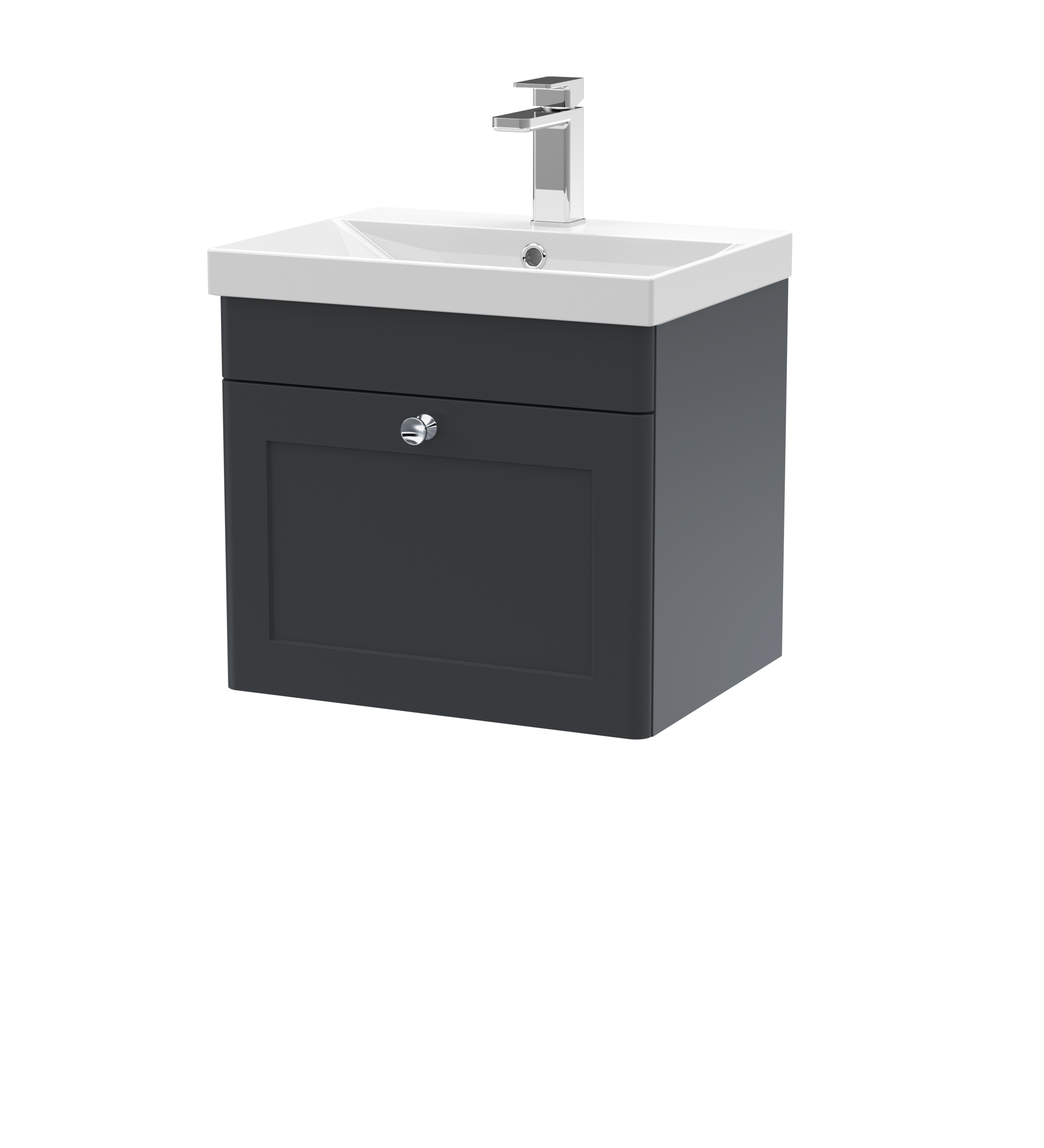 Nuie Classique Soft Black 500mm Wall Hung 1 Drawer Vanity Unit and Thin Edge Basin CLC1491E