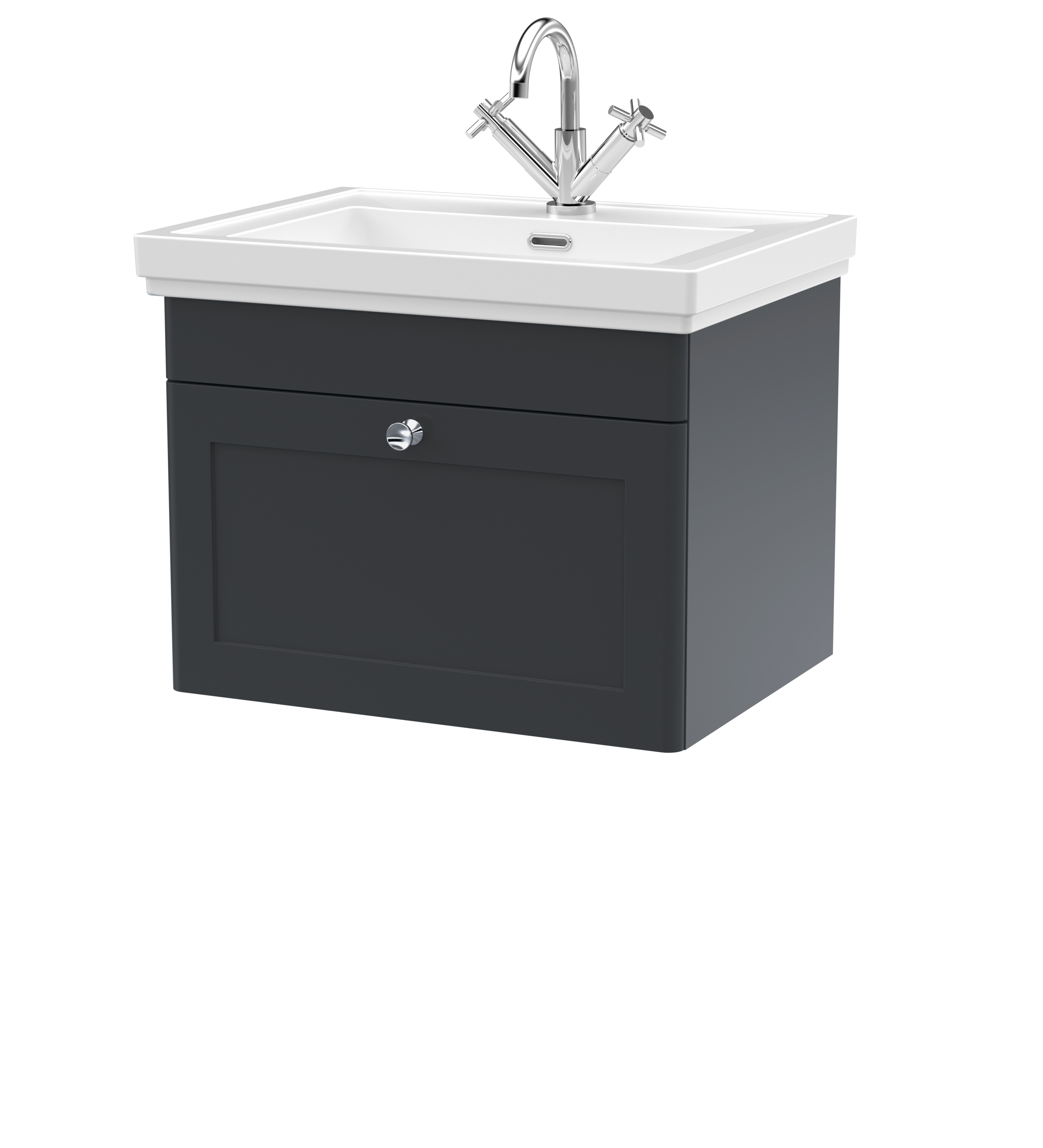 Nuie Classique Soft Black 600mm Wall Hung 1 Drawer Vanity Unit and Basin 1TH CLC1494A