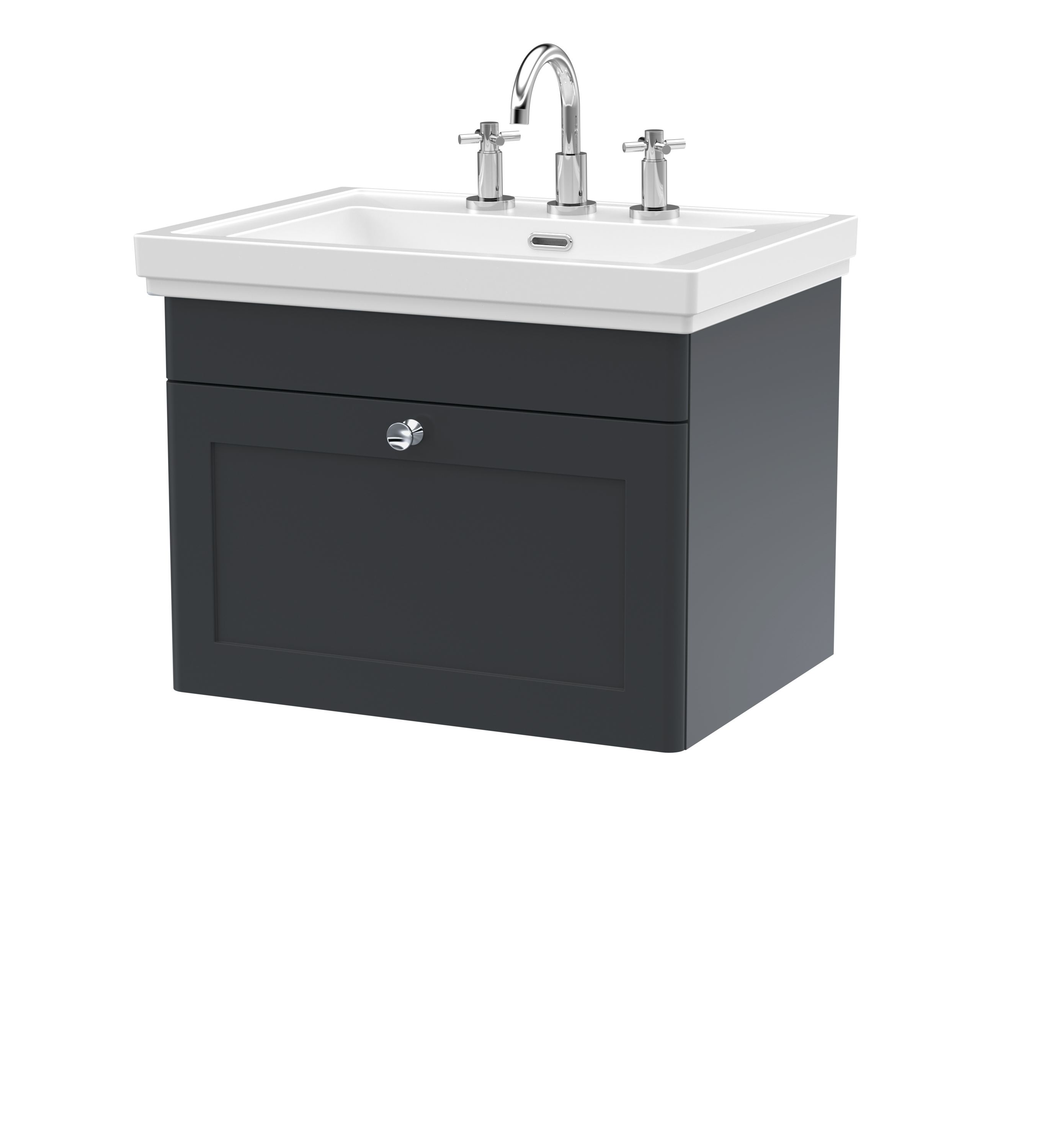 Nuie Classique Soft Black 600mm Wall Hung 1 Drawer Vanity Unit and Basin 3TH CLC1494B
