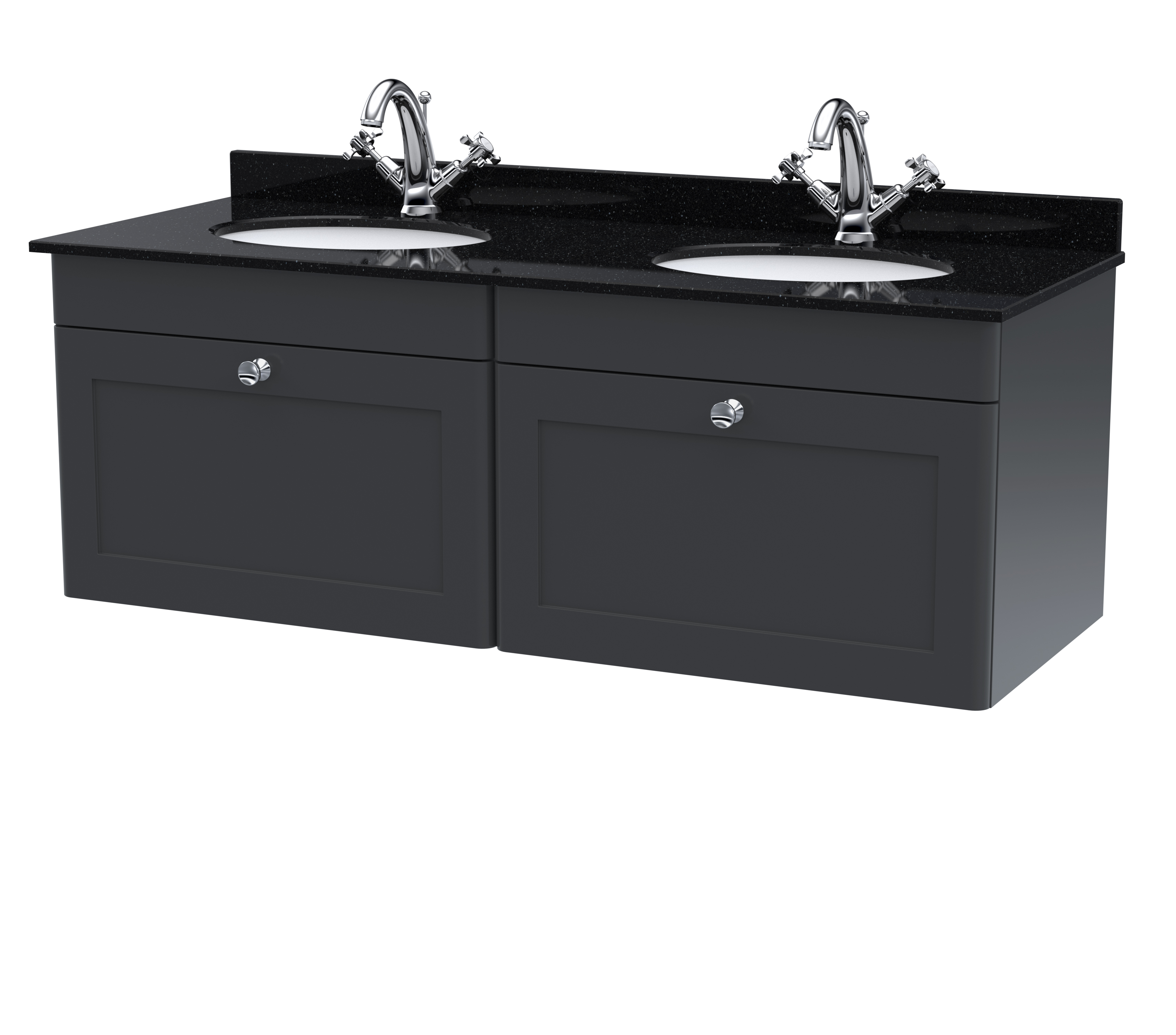 Nuie Classique Soft Black 1200mm Wall Hung 2 Drawer Vanity Unit and Marble Top CLC1494BR2