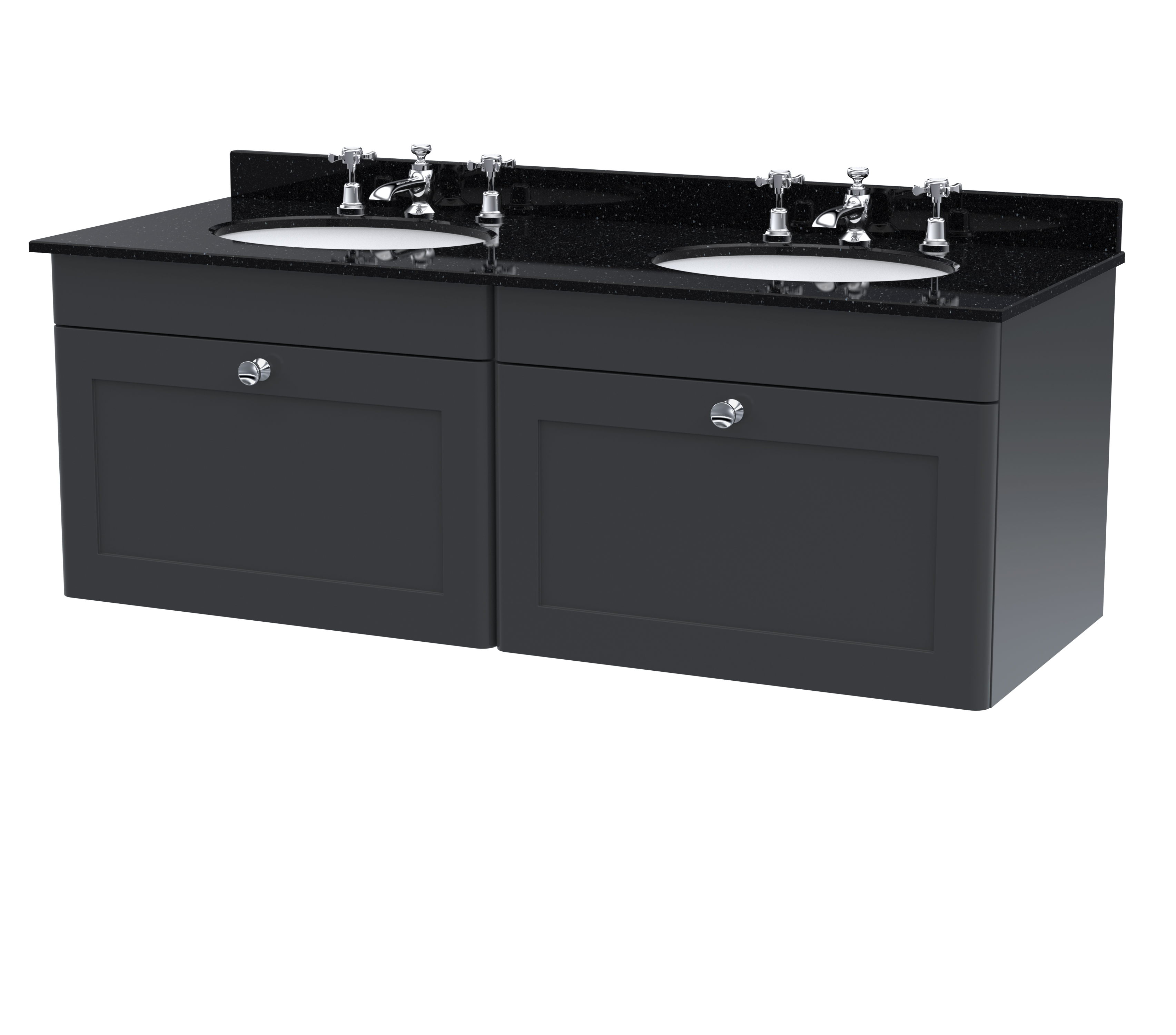 Nuie Classique Soft Black 1200mm Wall Hung 2 Drawer Vanity Unit and Marble Top CLC1494BR6