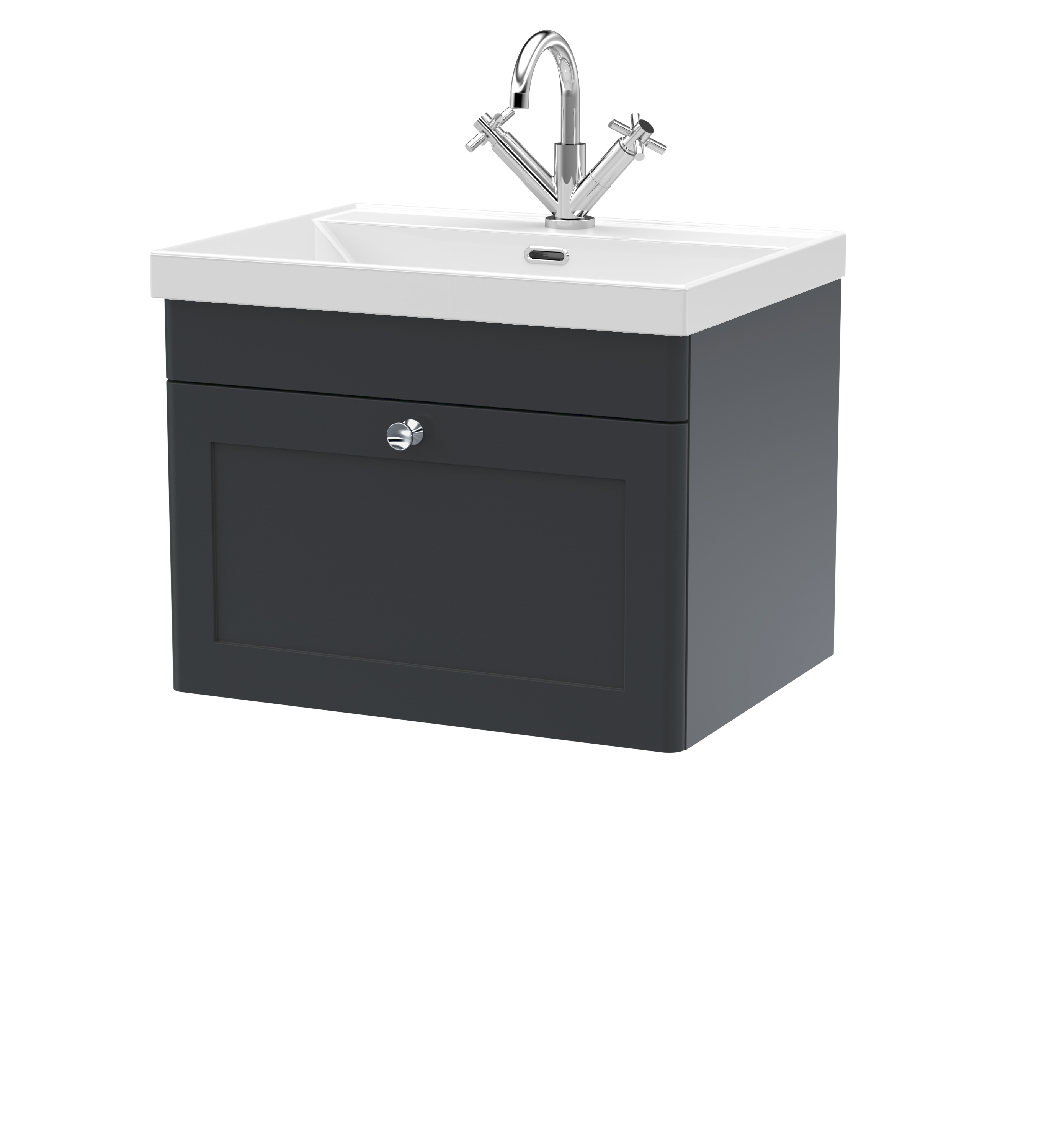 Nuie Classique Soft Black 600mm Wall Hung 1 Drawer Vanity Unit with Basin 1 Tap Hole CLC1494E