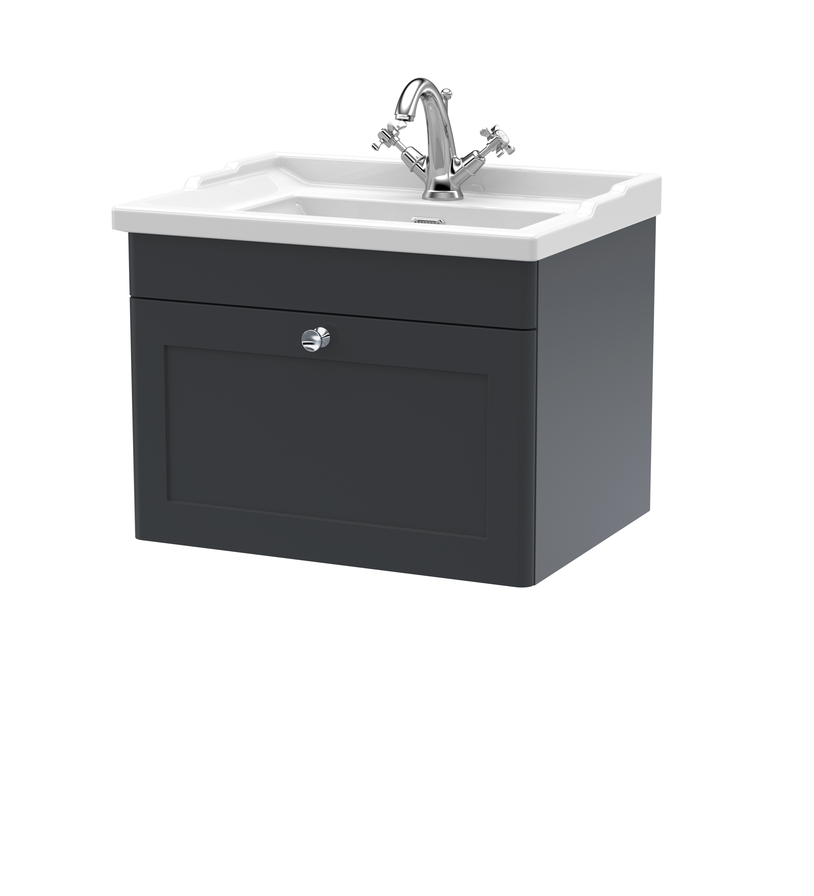 Nuie Classique Soft Black 600mm Wall Hung 1 Drawer Vanity Unit and Basin 1TH CLC1494F