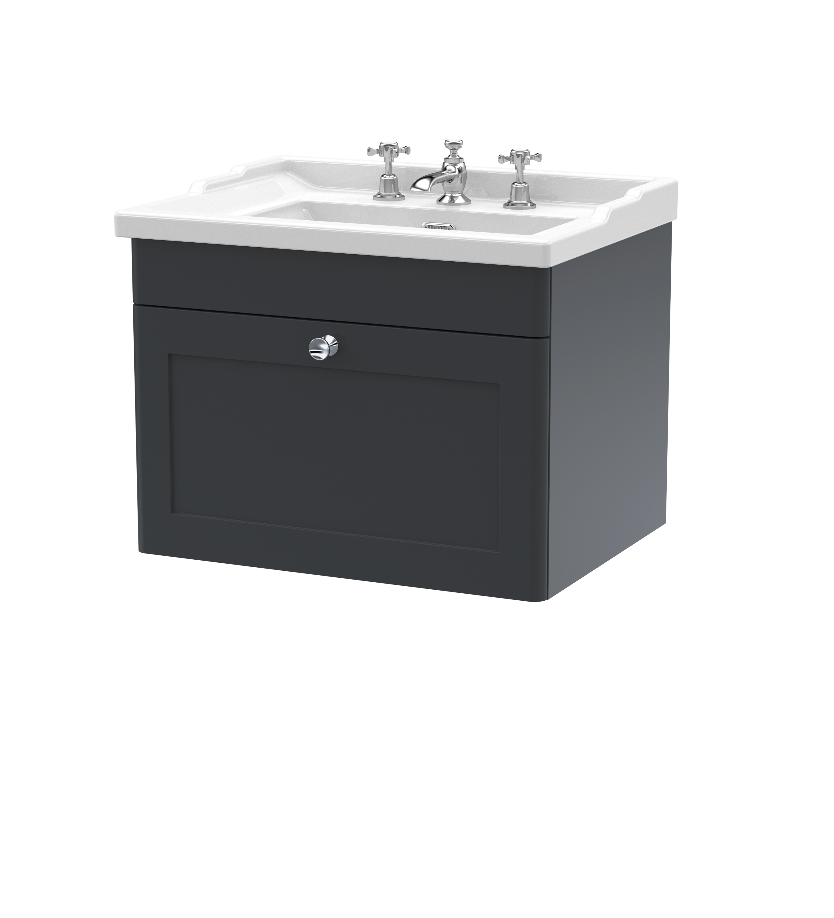 Nuie Classique Soft Black 600mm Wall Hung 1 Drawer Vanity Unit and Basin 3TH CLC1494G