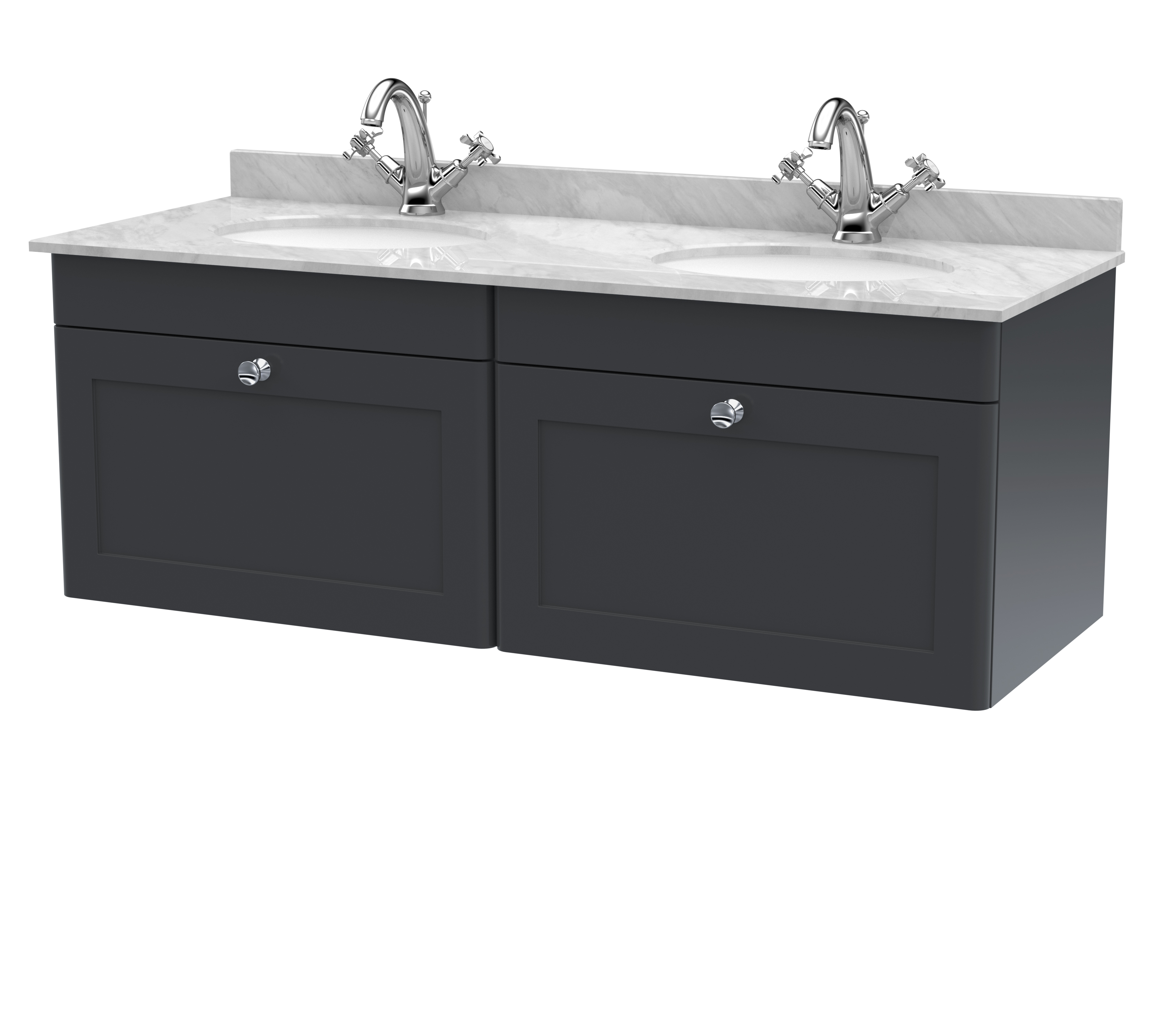Nuie Classique Soft Black 1200mm Wall Hung 2 Drawer Vanity Unit and Marble Top CLC1494GR2