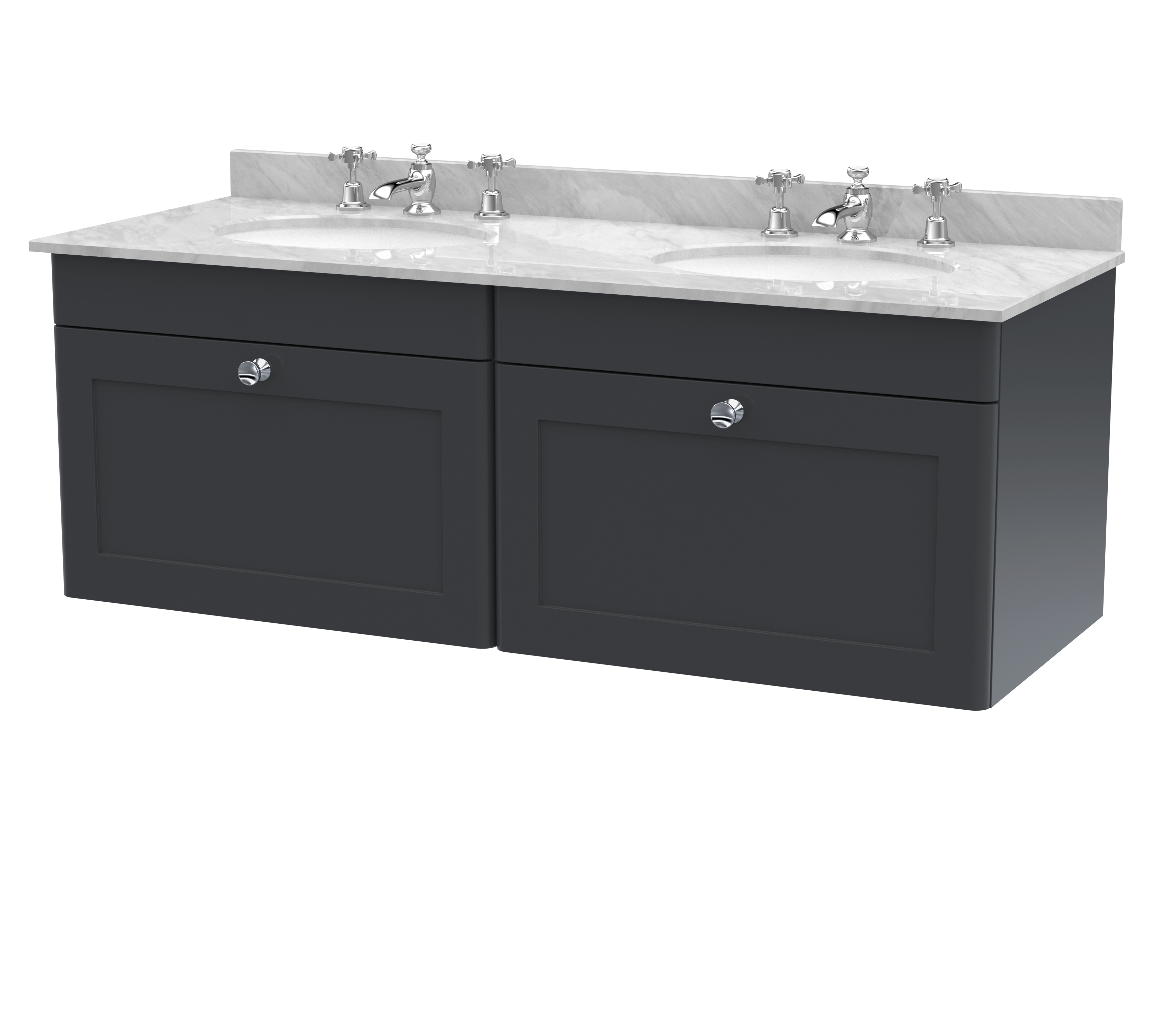 Nuie Classique Soft Black 1200mm Wall Hung 2 Drawer Vanity Unit and Marble Top CLC1494GR6