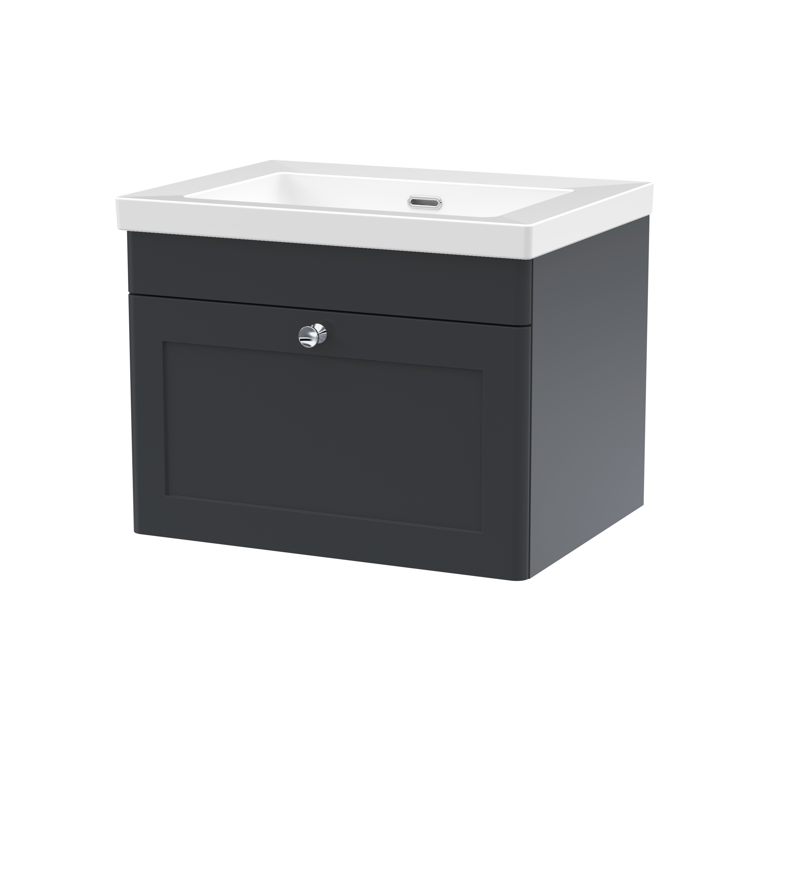 Nuie Classique Soft Black 600mm Wall Hung 1 Drawer Vanity Unit with Basin 0 Tap Hole CLC1494K