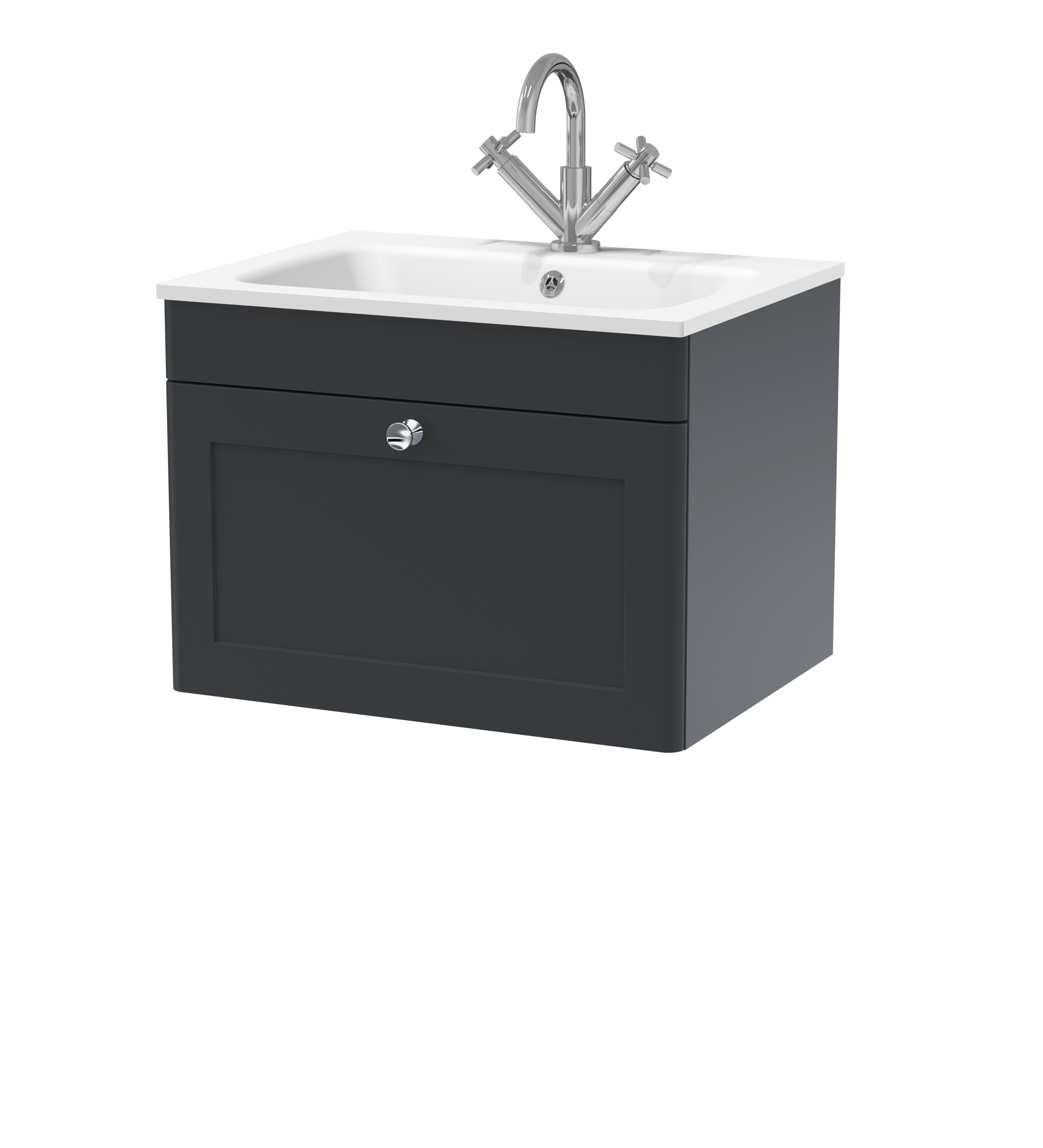 Nuie Classique Soft Black 600mm Wall Hung 1 Drawer Unit and Stone Basin 1TH CLC1494P