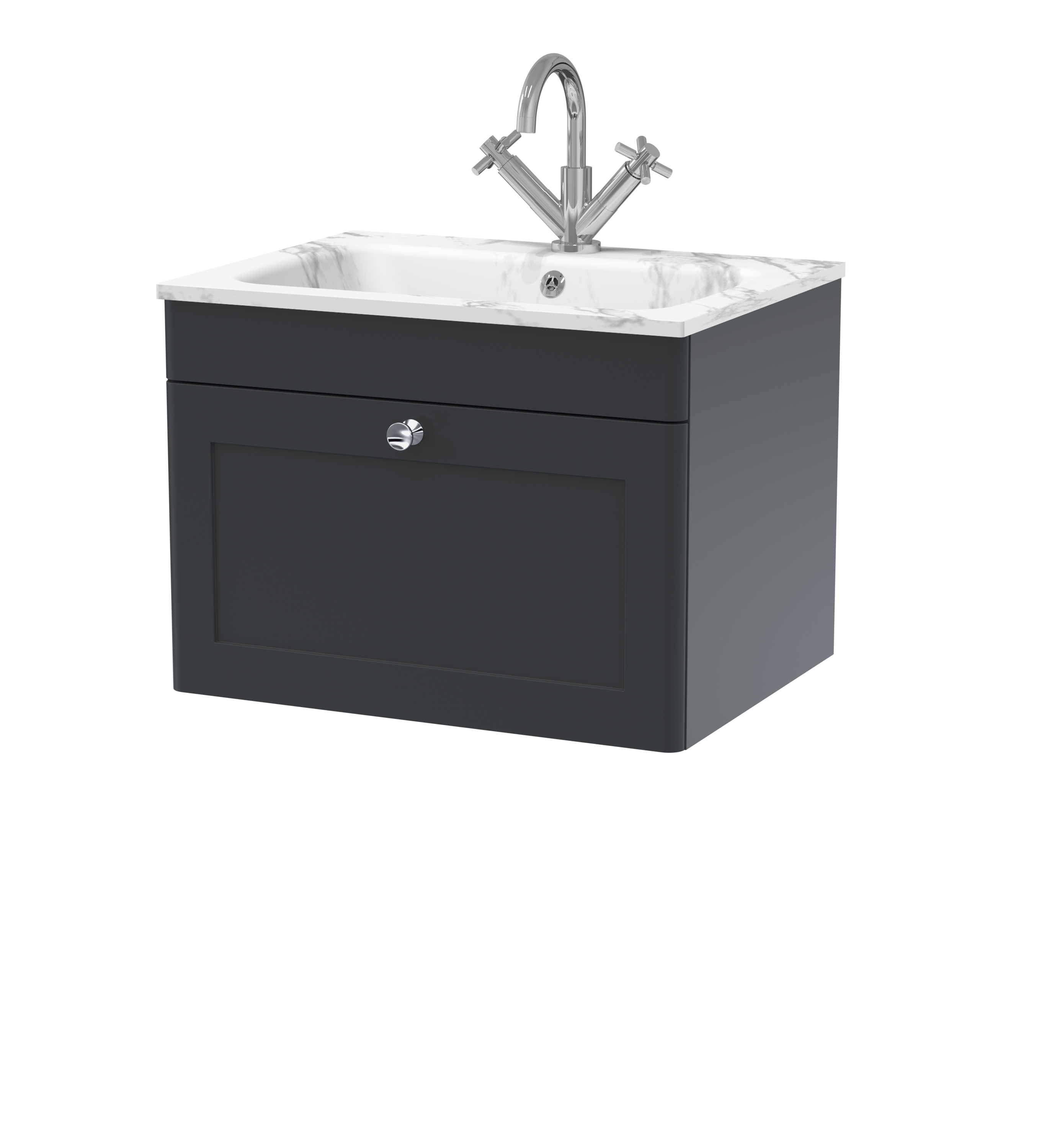 Nuie Classique Soft Black 600mm Wall Hung 1 Drawer Unit and Stone Basin 1TH CLC1494Q