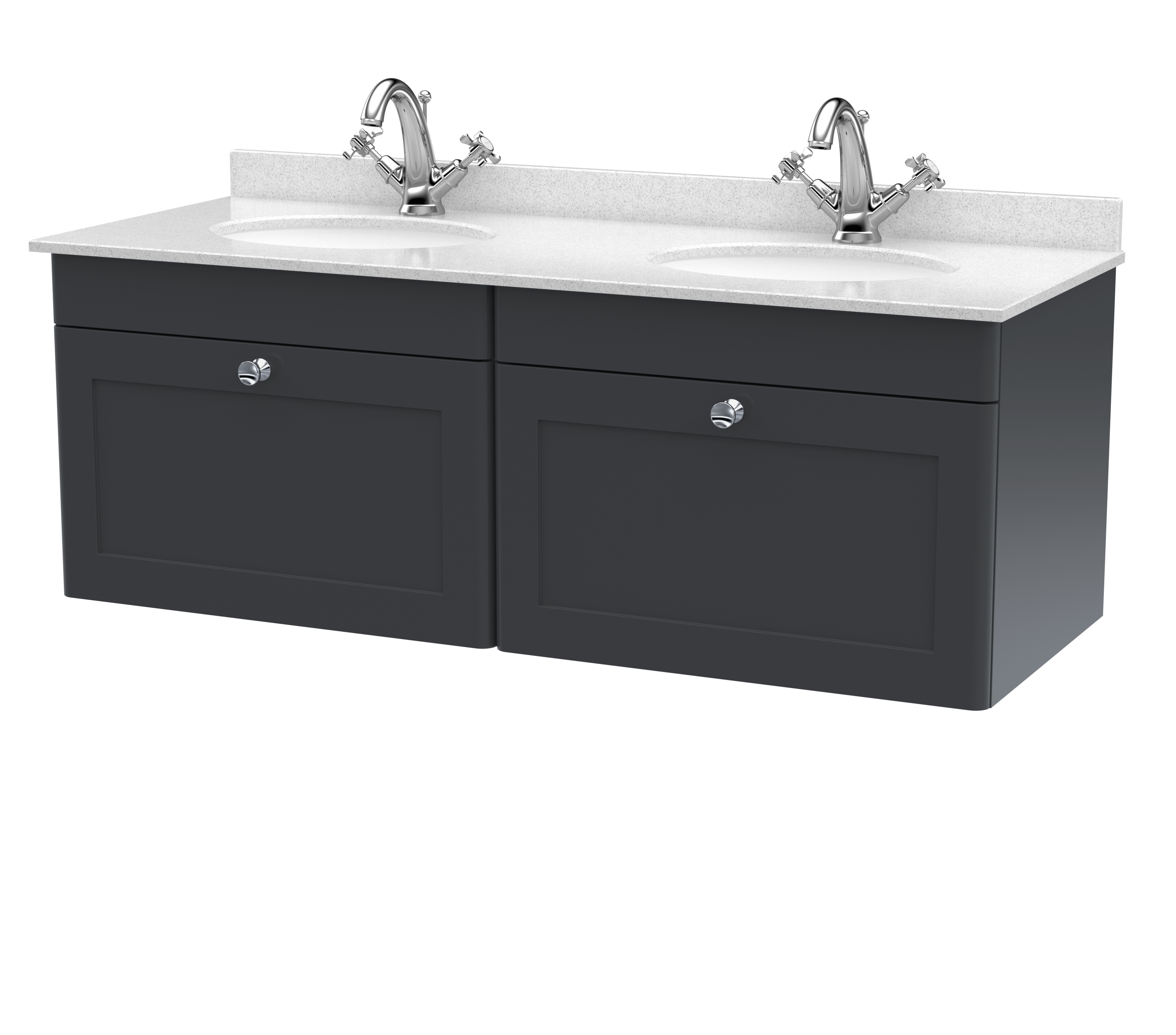 Nuie Classique Soft Black 1200mm Wall Hung 2 Drawer Vanity Unit and Marble Top CLC1494WR2