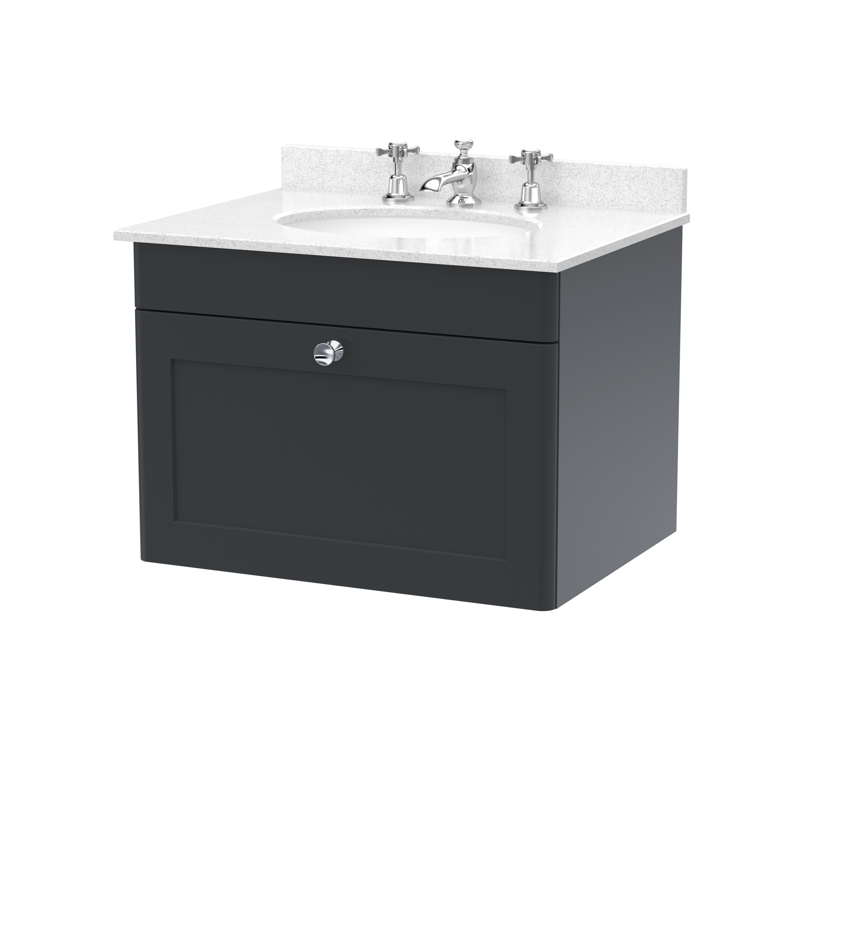 Nuie Classique Soft Black 600mm Wall Hung 1 Drawer Vanity Unit and Marble Top 3TH CLC1494WR3