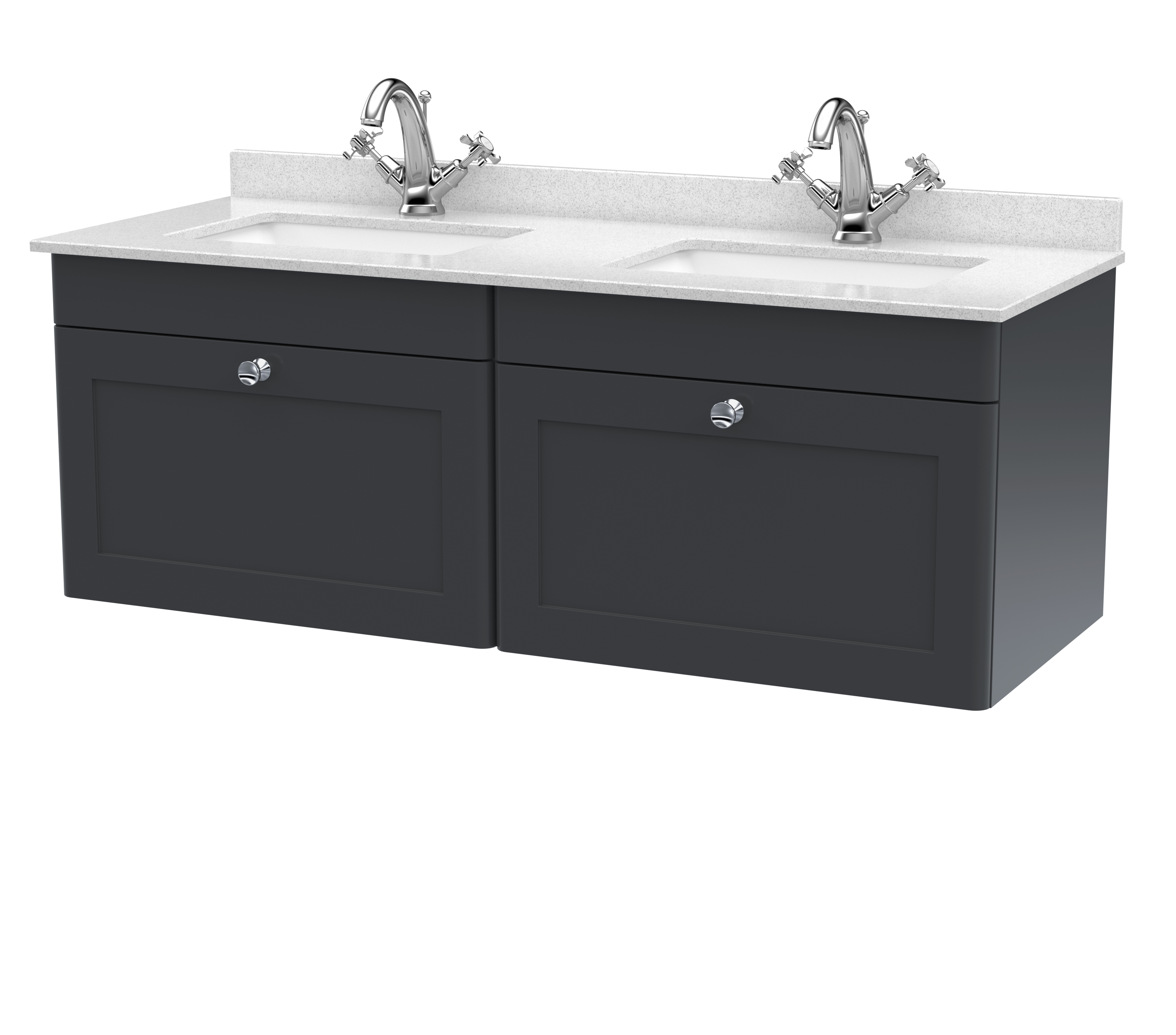 Nuie Classique Soft Black 1200mm Wall Hung 2 Drawer Vanity Unit and Marble Top CLC1494WS2
