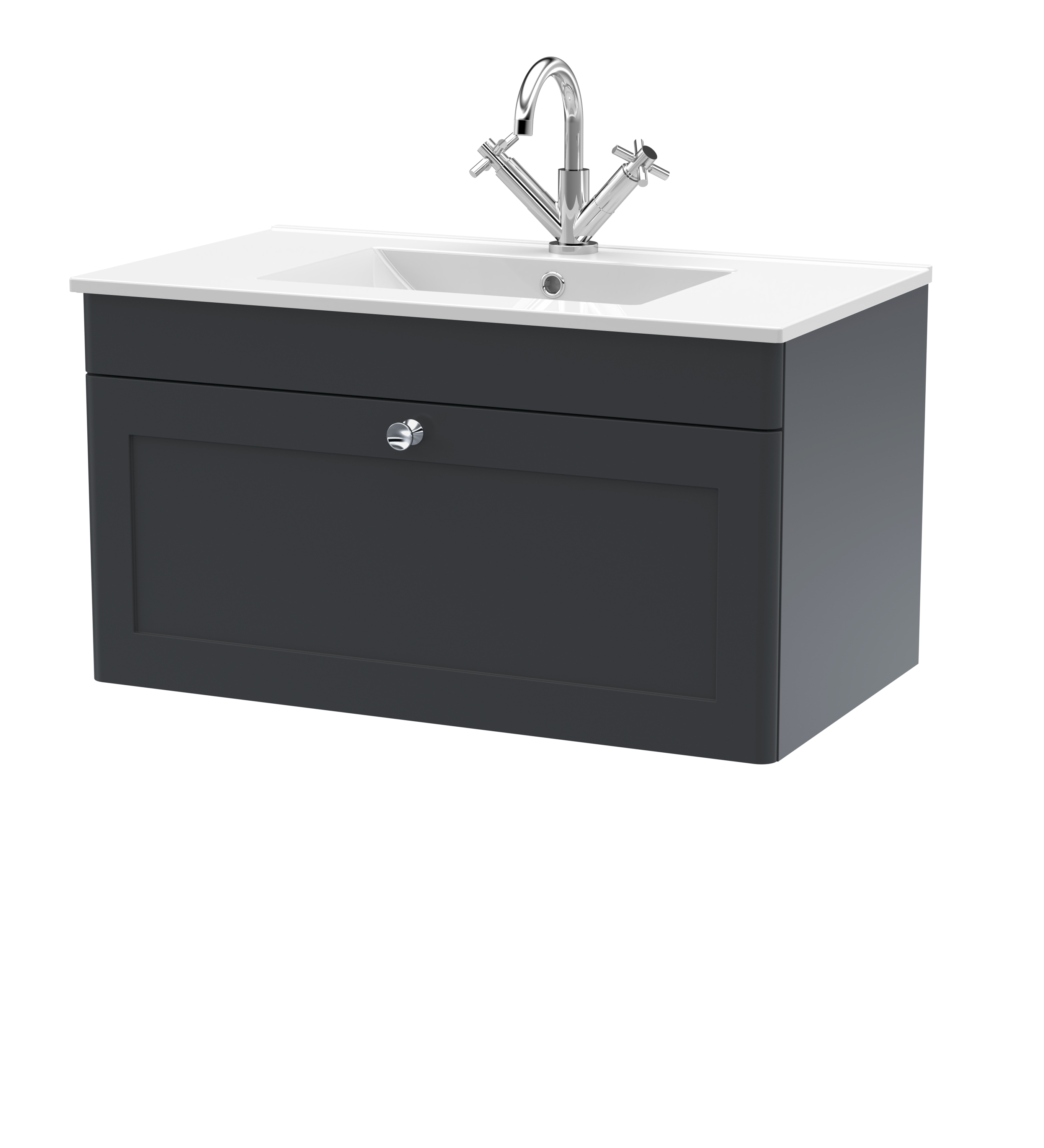 Nuie Classique Soft Black 800mm Wall Hung Single Drawer Vanity Unit with Basin 1 Tap Hole CLC1496C