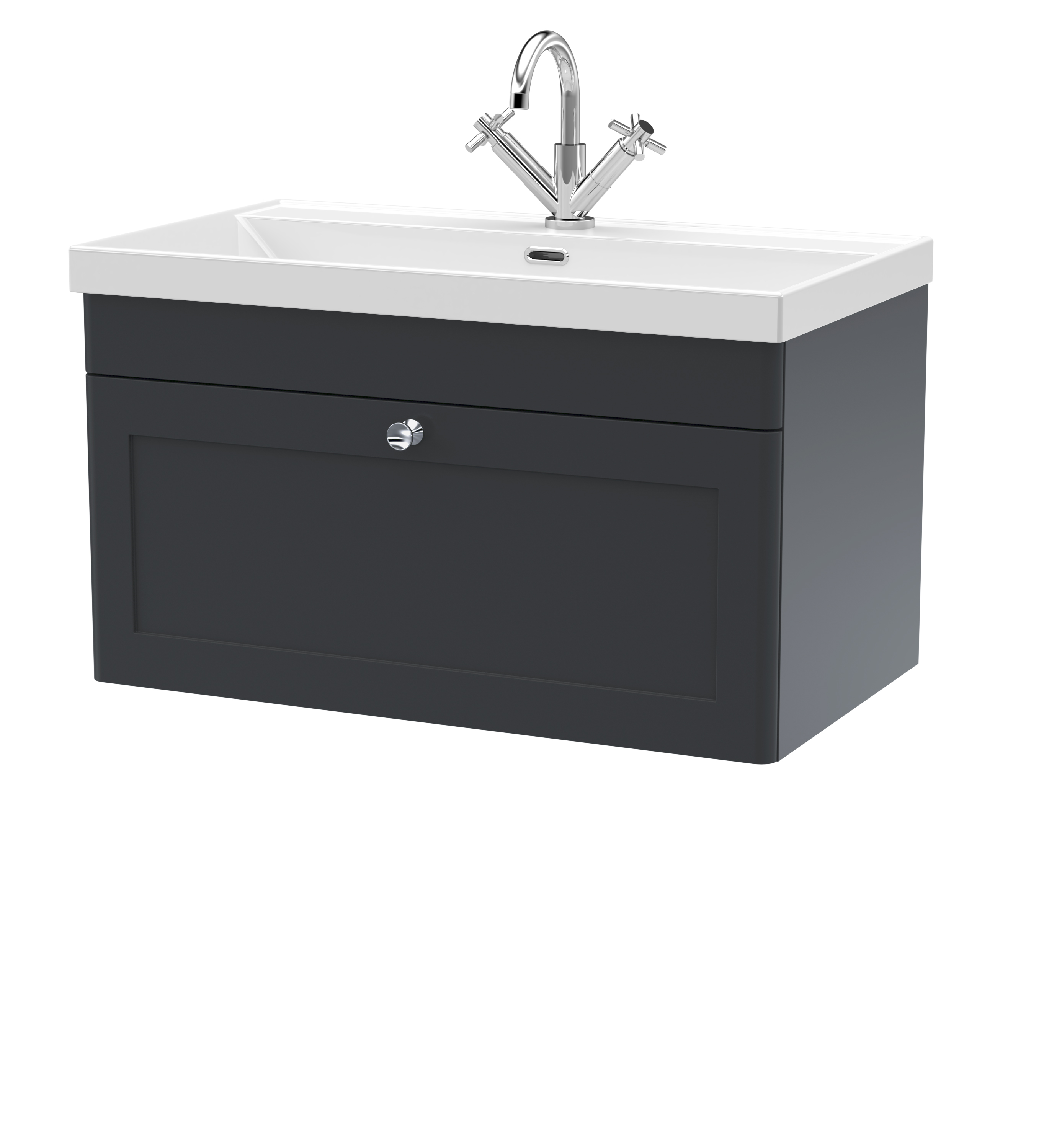 Nuie Classique Soft Black 800mm Wall Hung Single Drawer Vanity Unit with Basin 1 Tap Hole CLC1496E