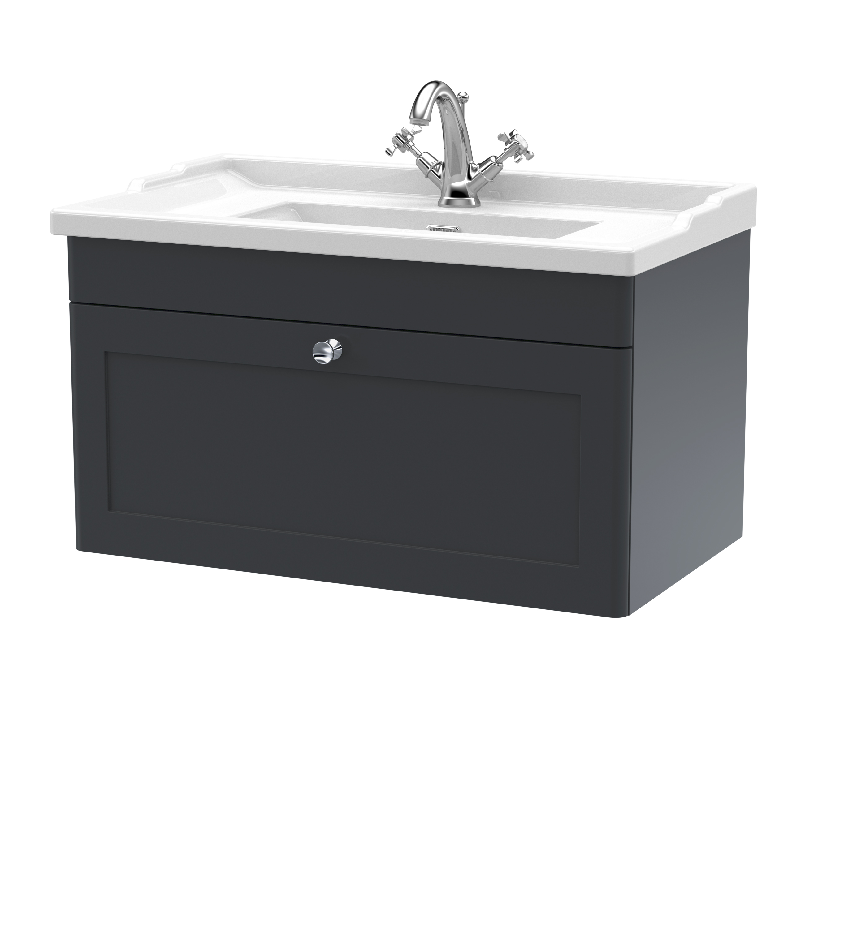 Nuie Classique Soft Black 800mm Wall Hung 1 Drawer Vanity Unit and Basin 1TH CLC1496F
