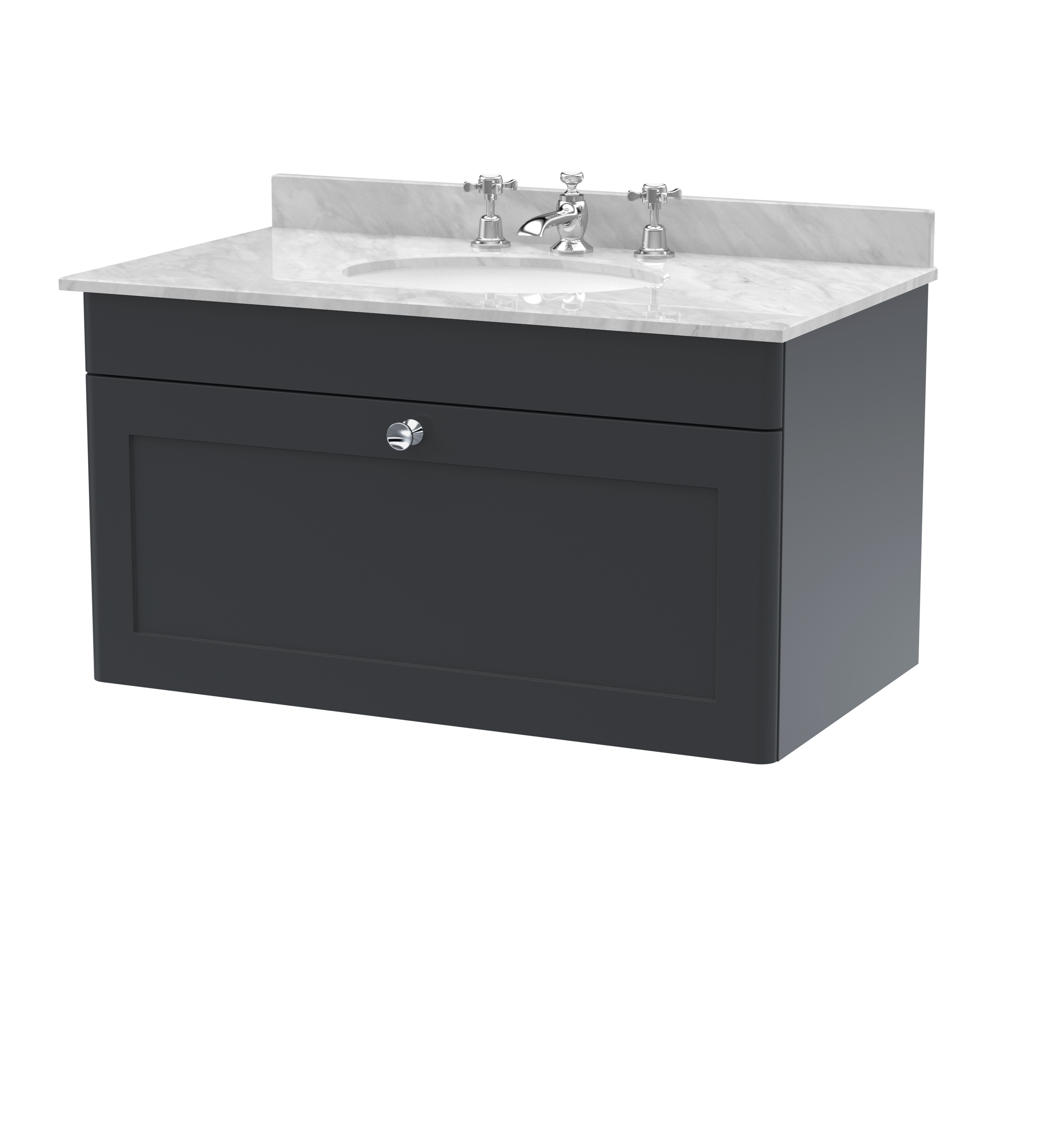 Nuie Classique Soft Black 800mm Wall Hung 1 Drawer Vanity Unit and Marble Top 3TH CLC1496GR3