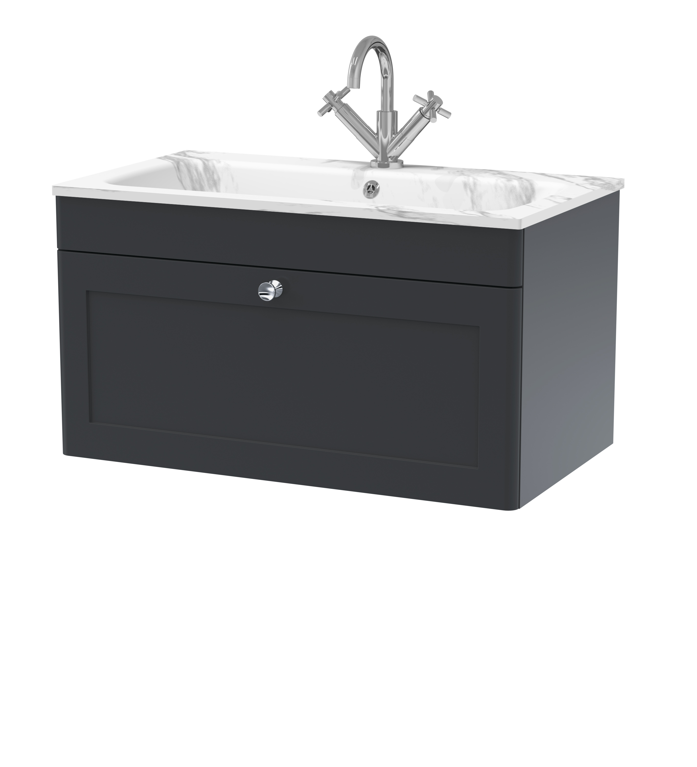 Nuie Classique Soft Black 800mm Wall Hung 1 Drawer Unit and Stone Basin 1TH CLC1496Q