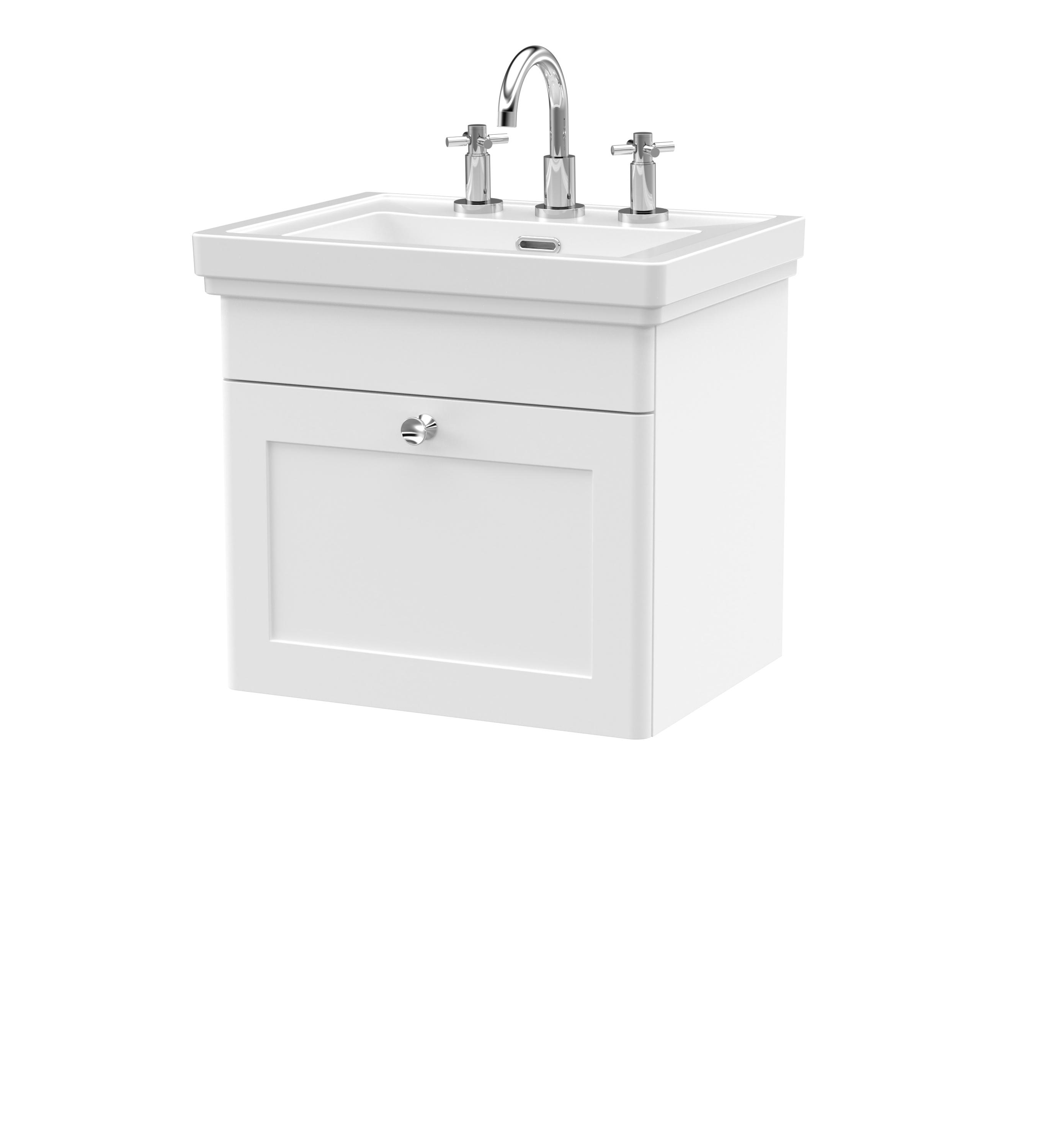 Nuie Classique Satin White 500mm Wall Hung 1 Drawer Vanity Unit and Basin 3TH CLC191B