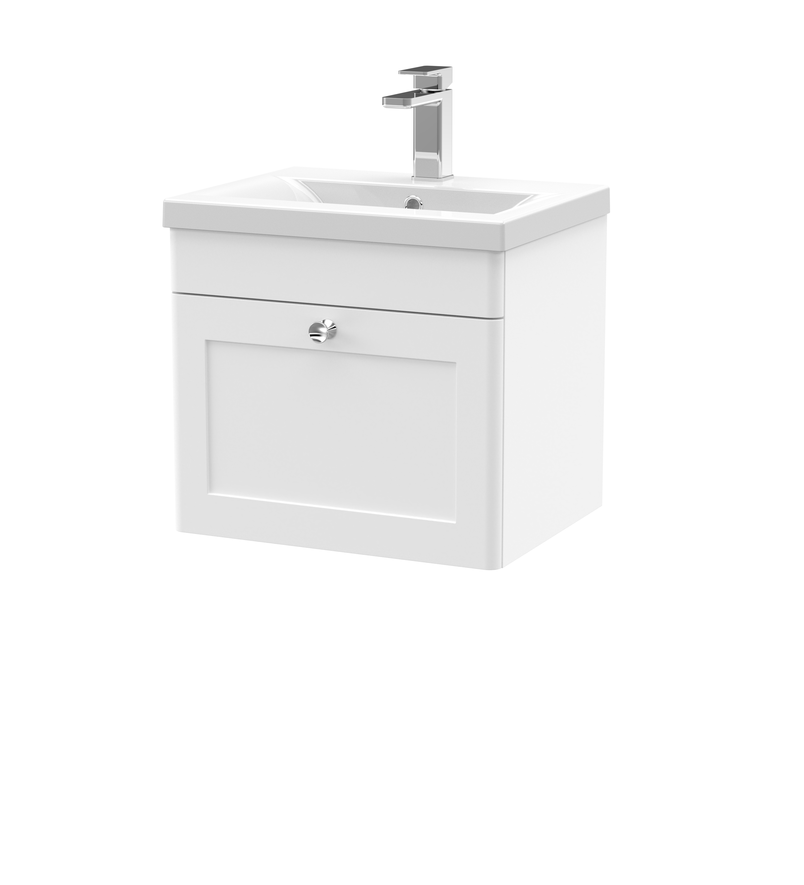 Nuie Classique Satin White 500mm Wall Hung 1 Drawer Vanity Unit and Basin CLC191D