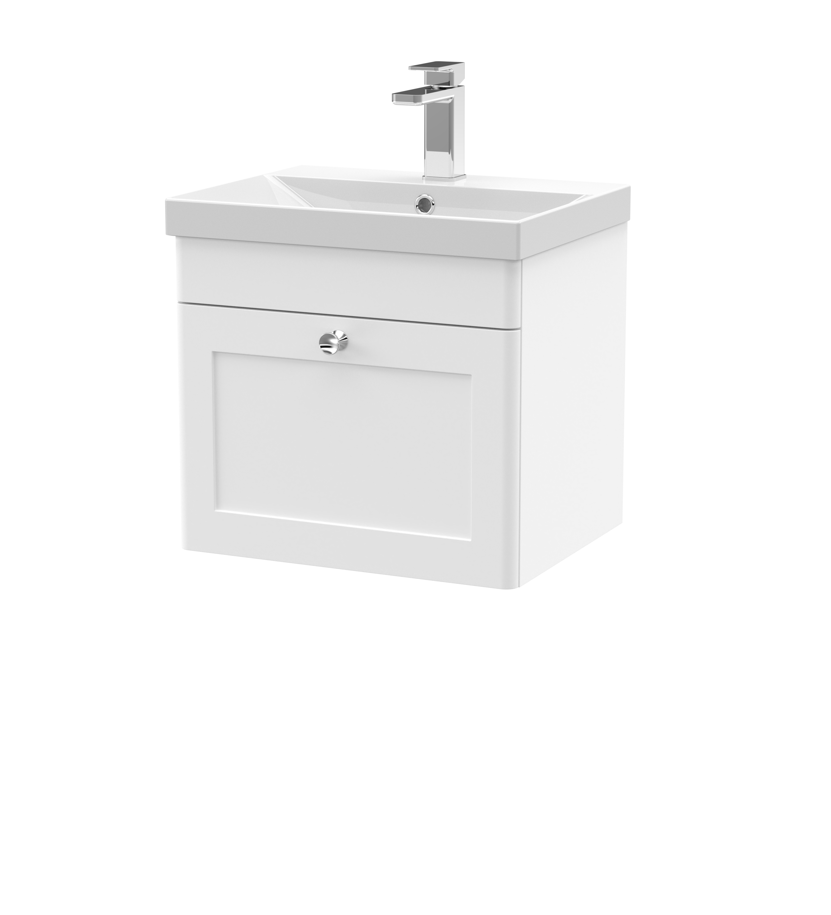 Nuie Classique Satin White 500mm Wall Hung 1 Drawer Vanity Unit and Thin Edge Basin CLC191E