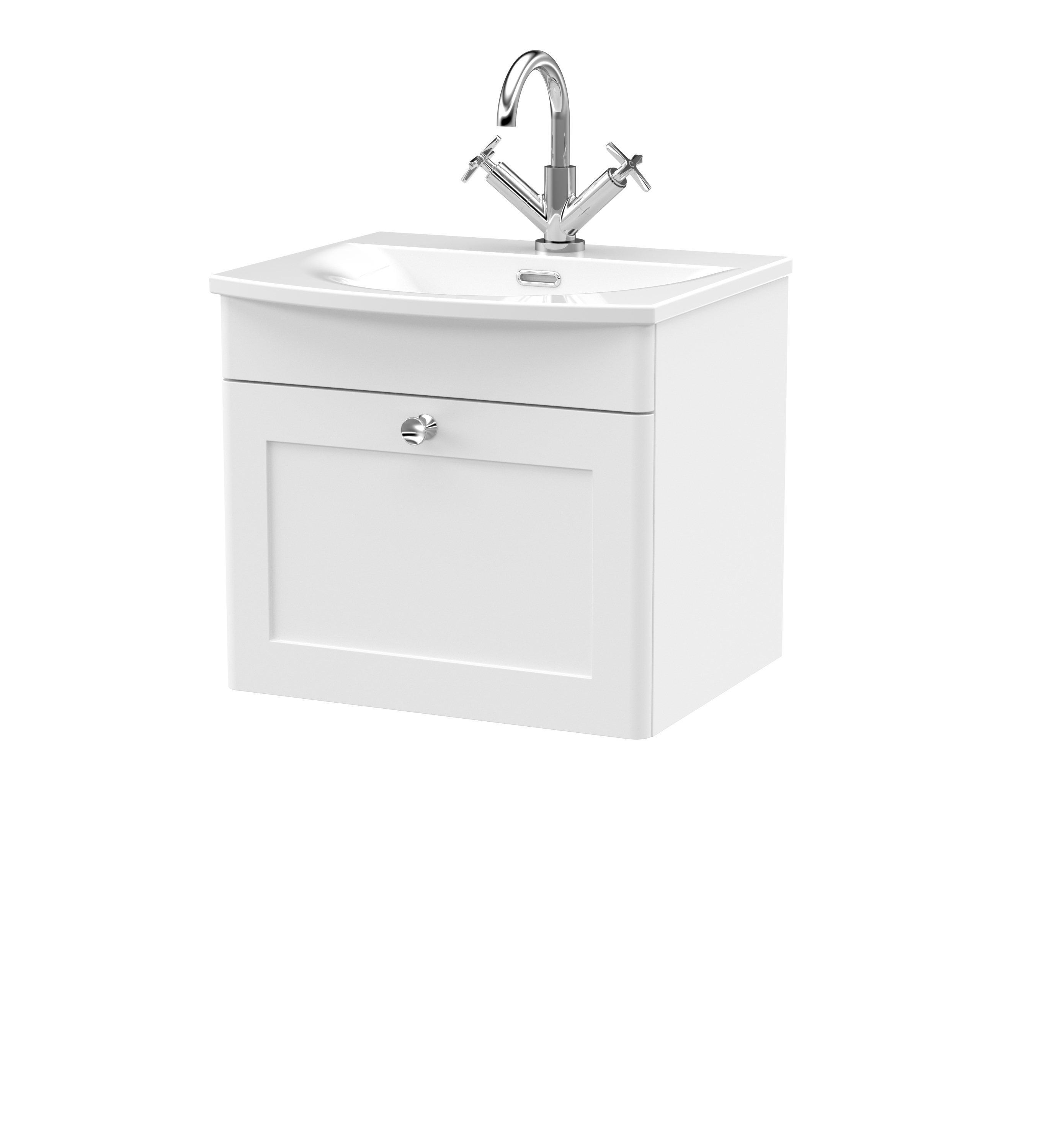 Nuie Classique Satin White 500mm Wall Hung 1 Drawer Unit and Curved Basin CLC191J