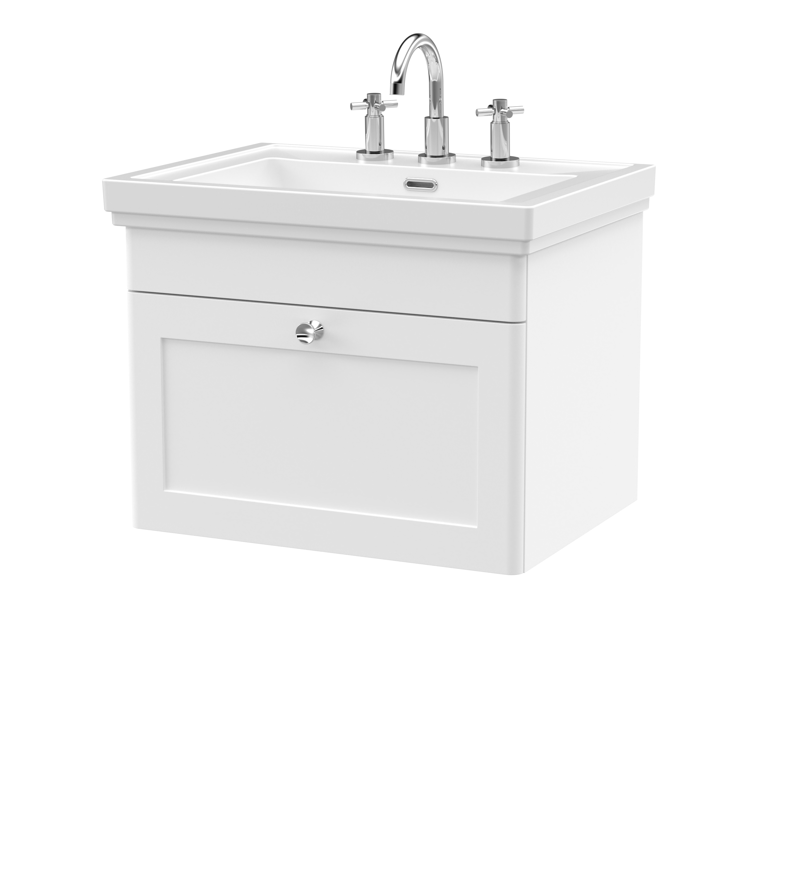Nuie Classique Satin White 600mm Wall Hung 1 Drawer Vanity Unit and Basin 3TH CLC194B