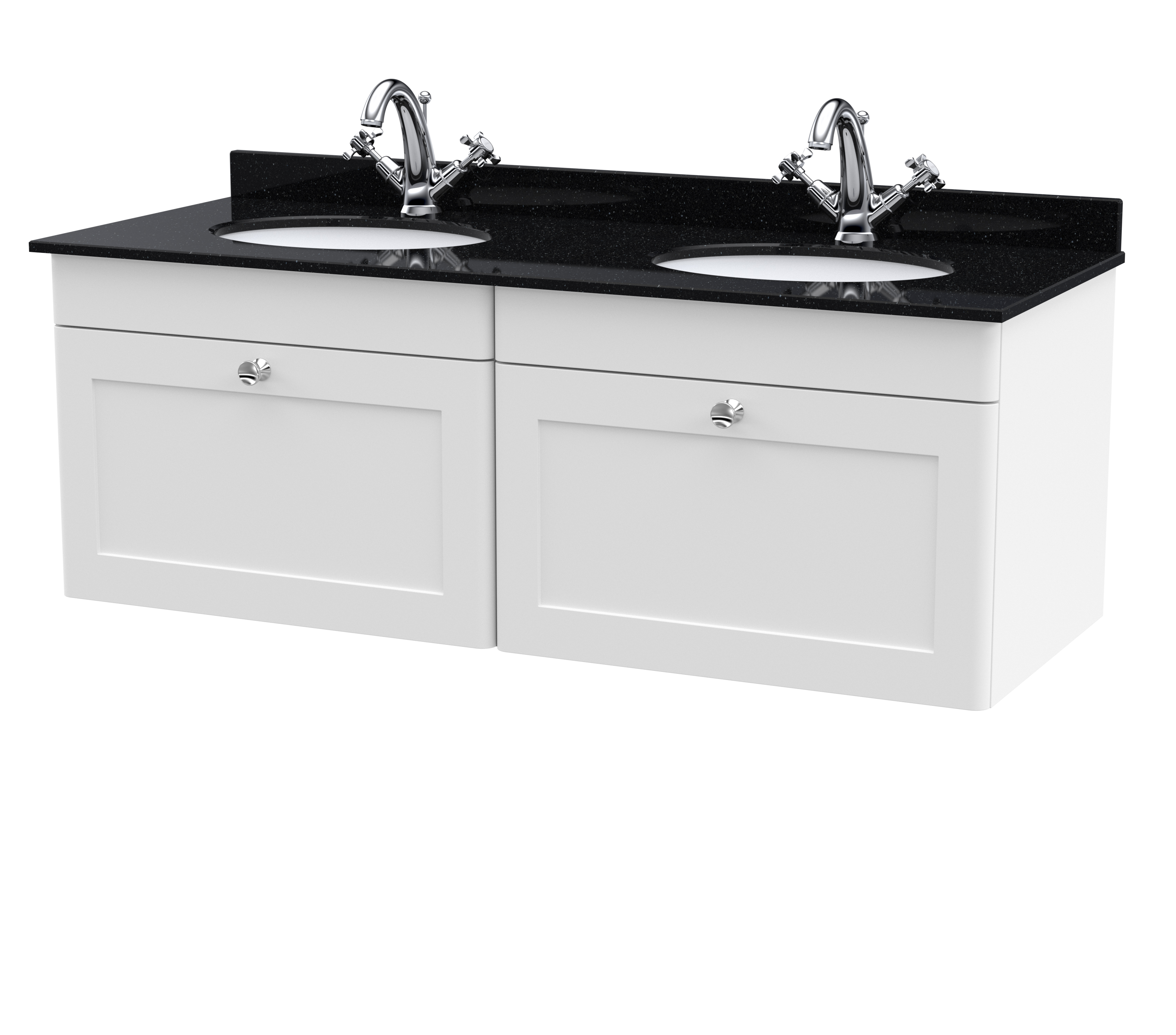 Nuie Classique Satin White 1200mm Wall Hung 2 Drawer Vanity Unit and Marble Top CLC194BR2