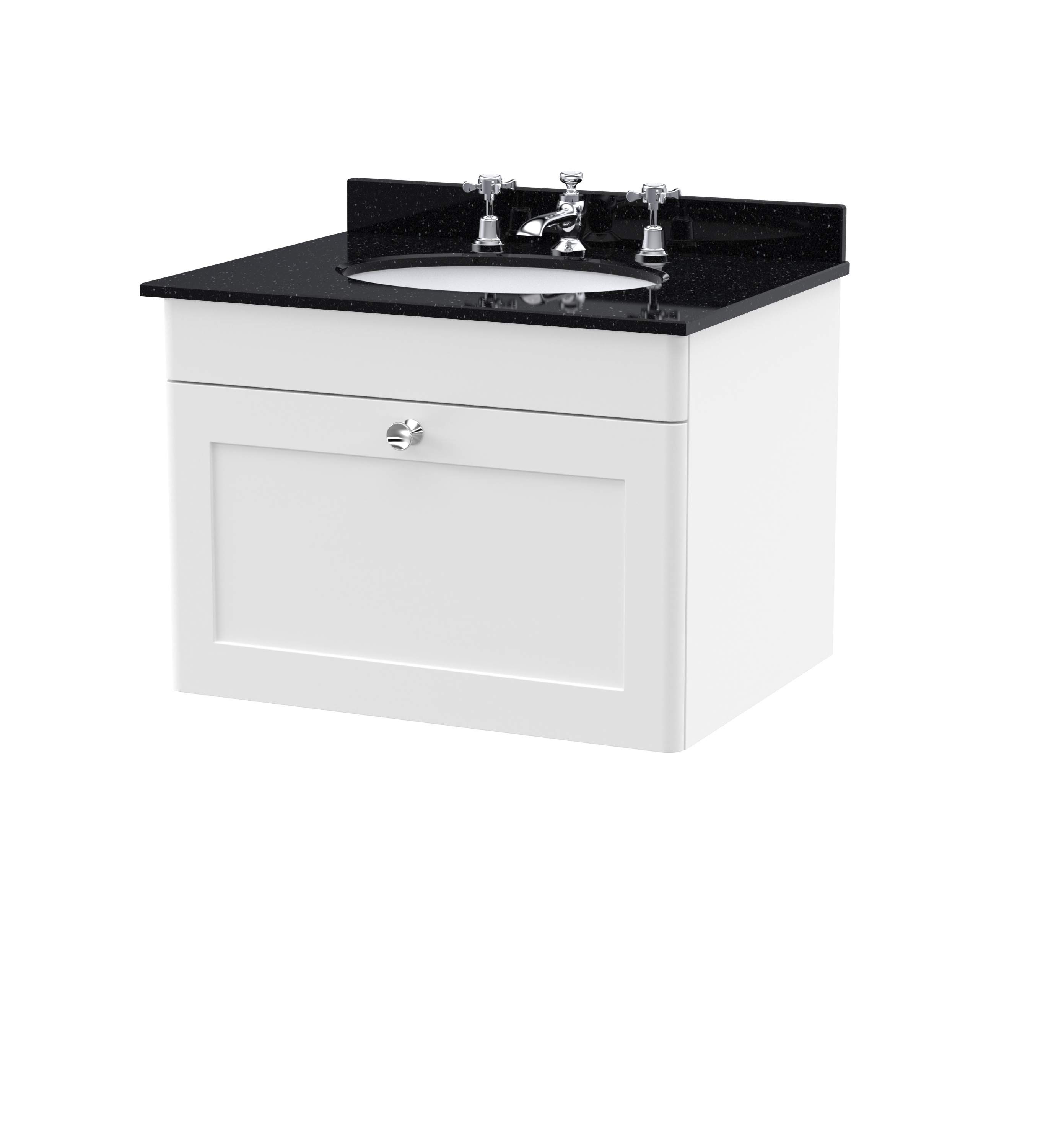 Nuie Classique Satin White 600mm Wall Hung 1 Drawer Vanity Unit and Marble Top 3TH CLC194BR3