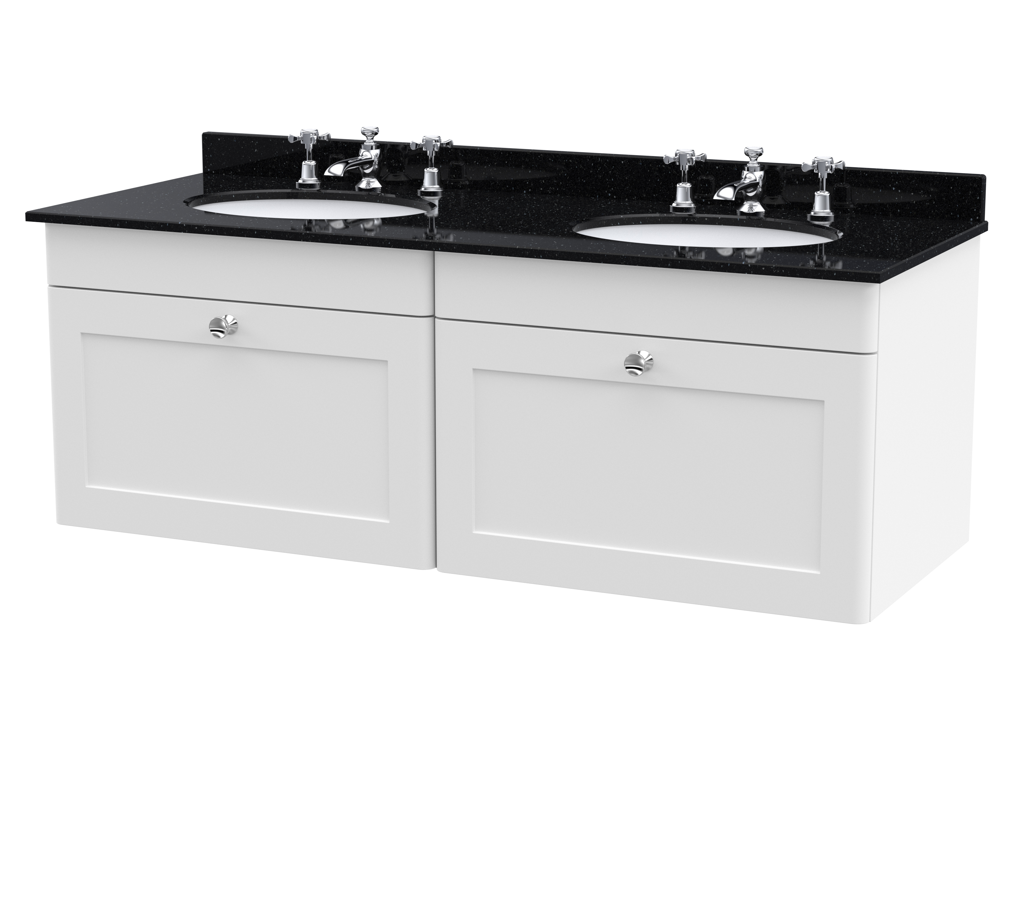 Nuie Classique Satin White 1200mm Wall Hung 2 Drawer Vanity Unit and Marble Top CLC194BR6