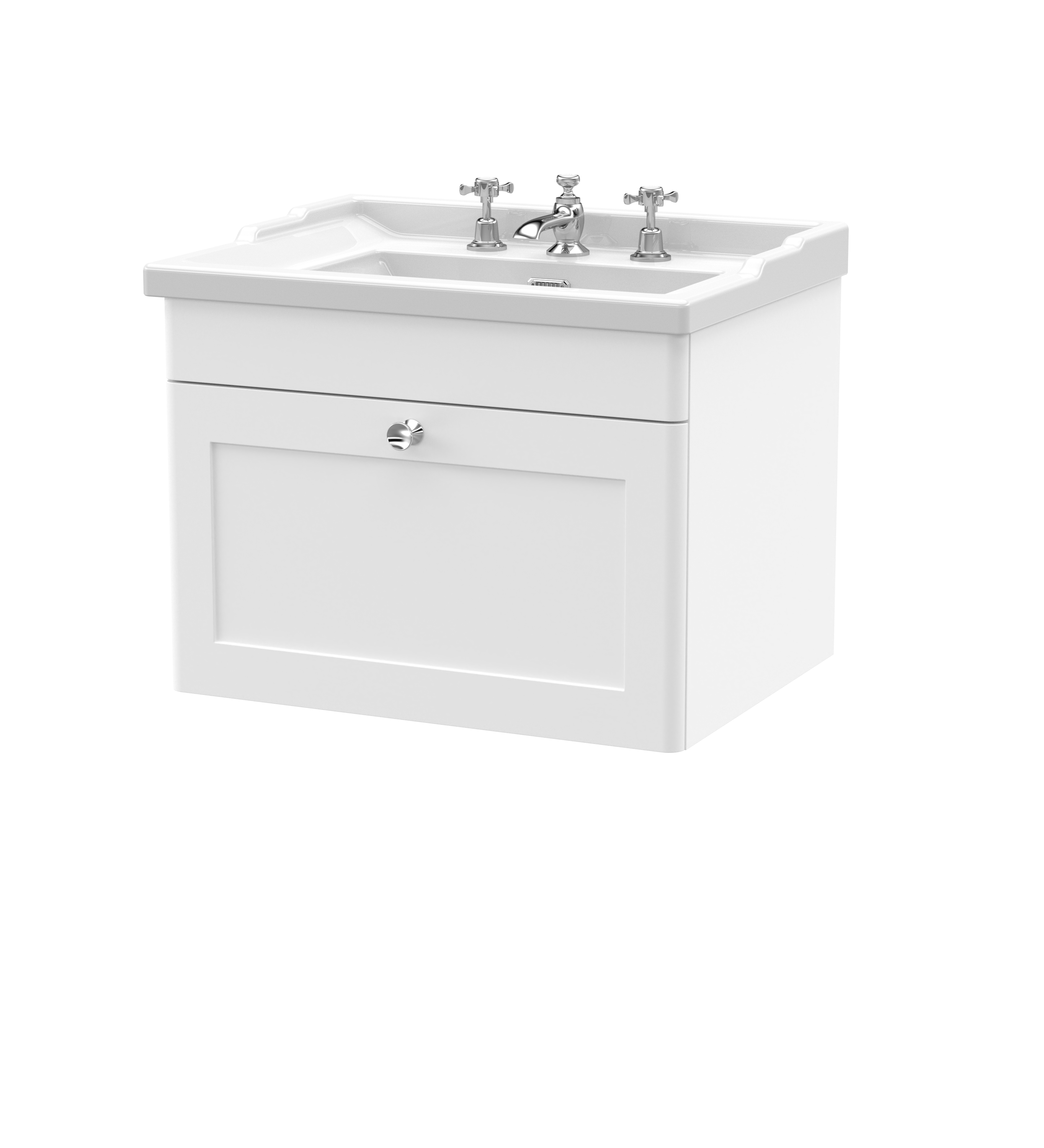 Nuie Classique Satin White 600mm Wall Hung 1 Drawer Vanity Unit and Basin 3TH CLC194G
